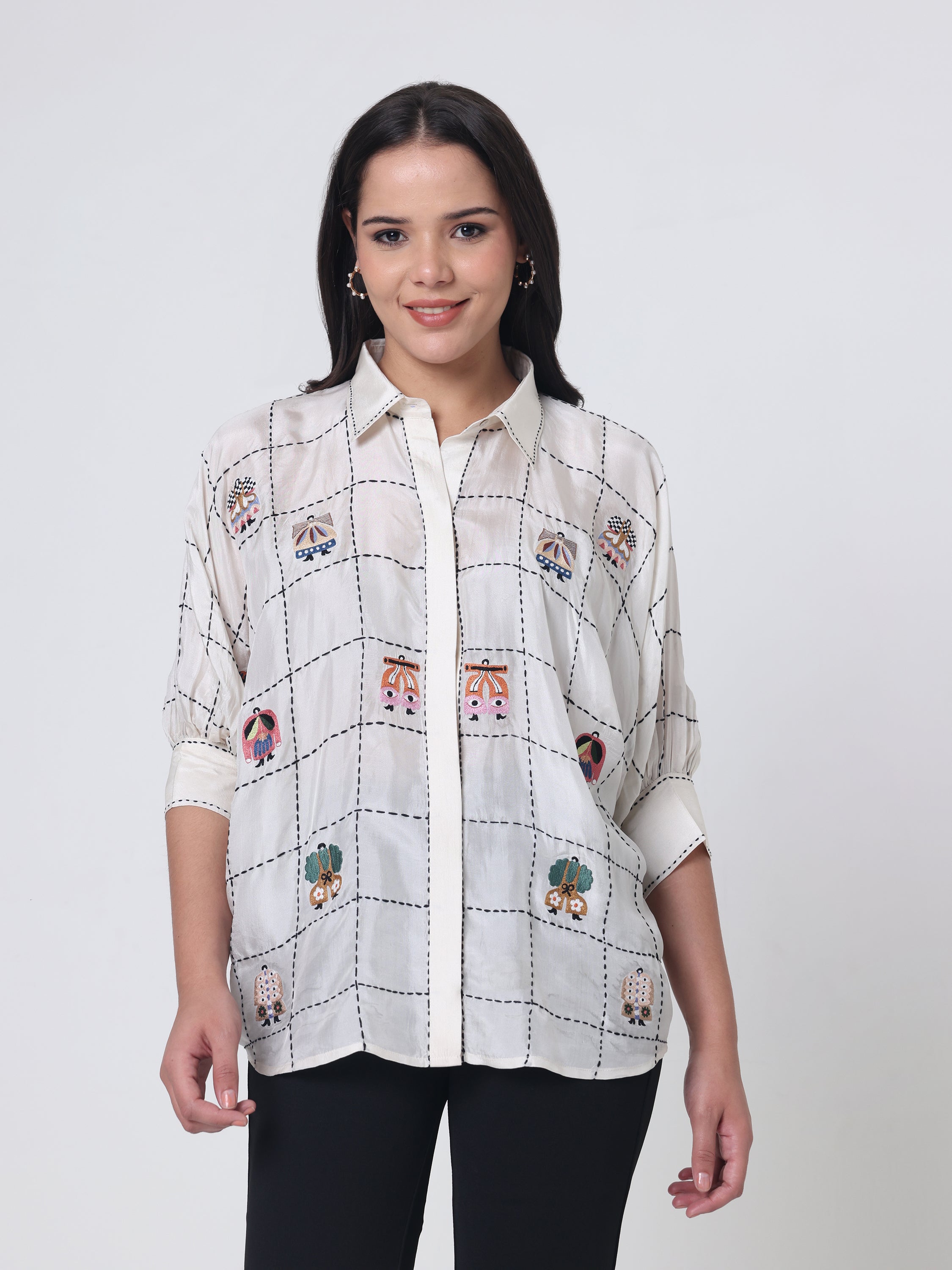 Silk Shirt with all over Japanese motif embroidery