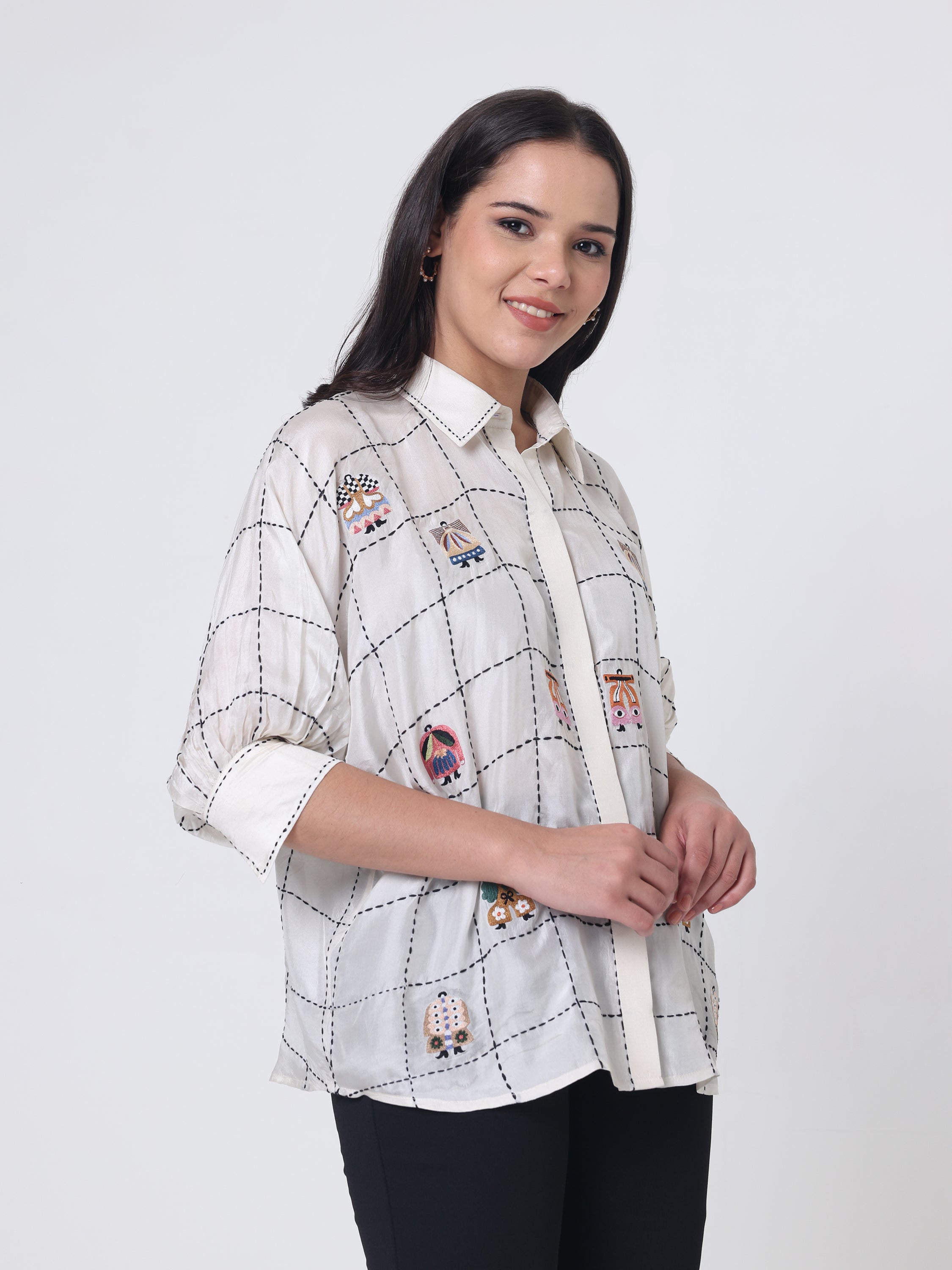 Silk Shirt with all over Japanese motif embroidery