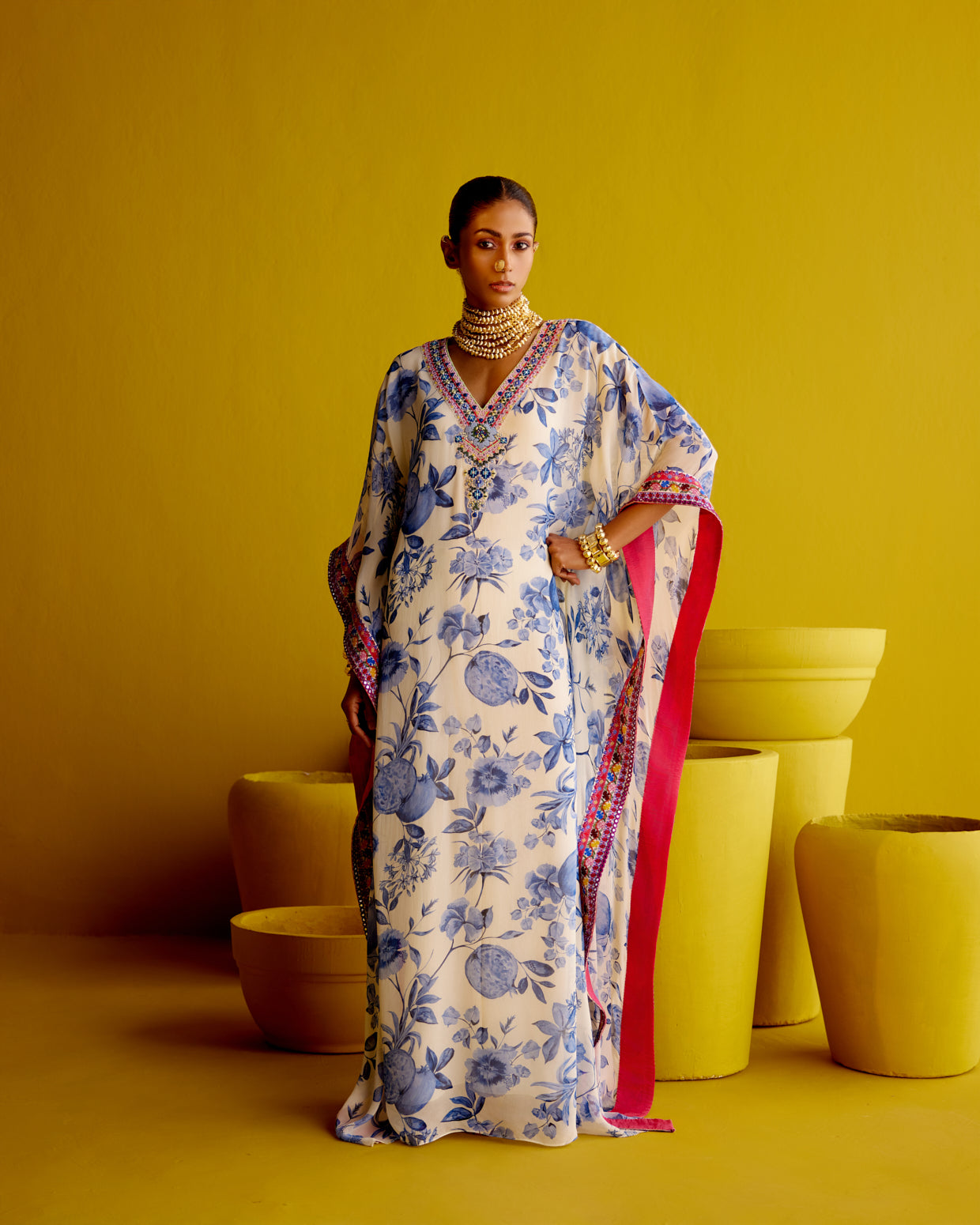 Long Kaftan with Embroidered neckline