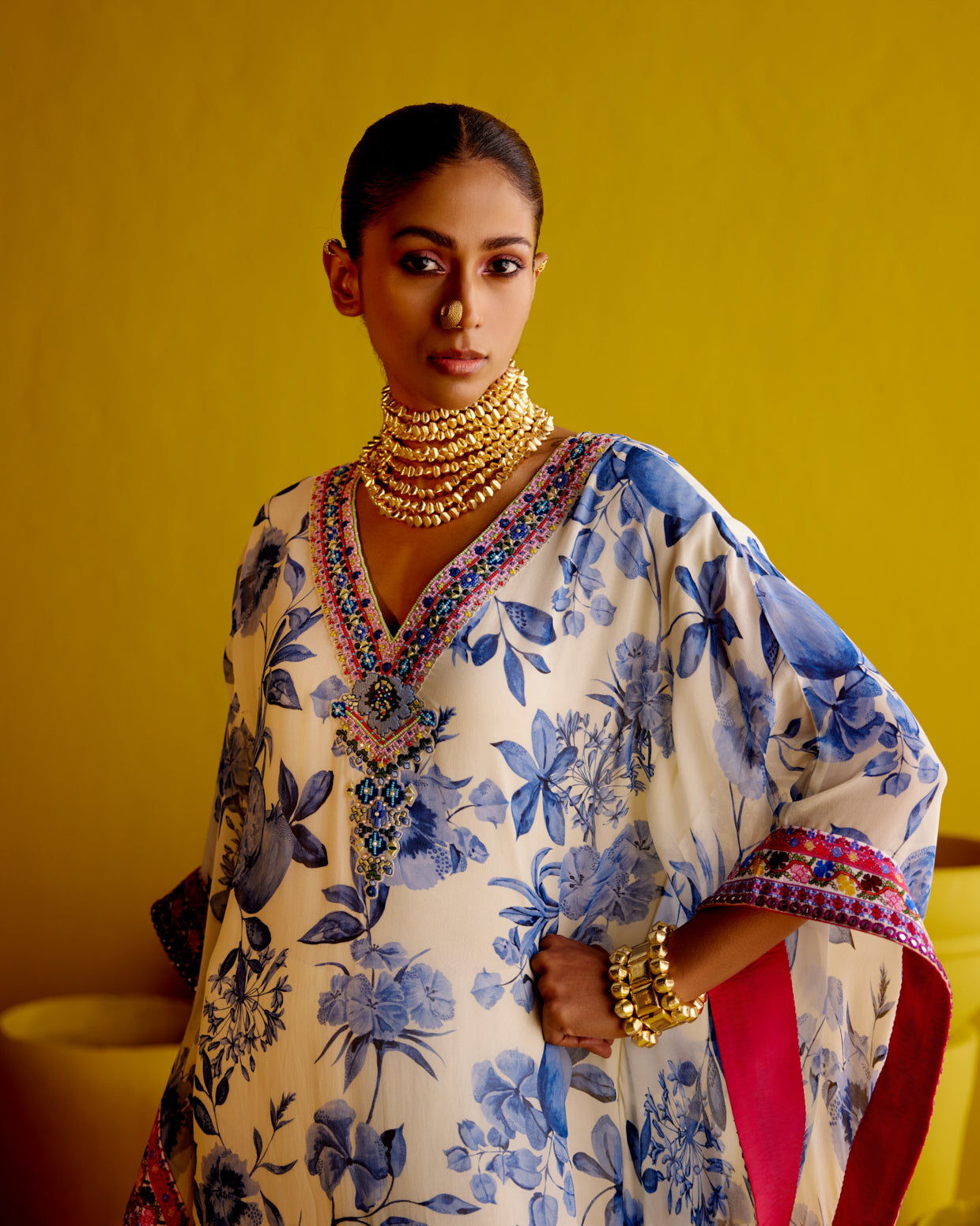 Long Kaftan with Embroidered neckline