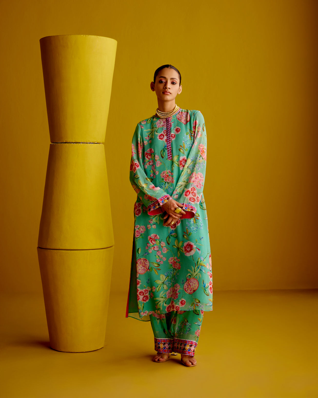 Kurta with embroidery print borders and  Pants