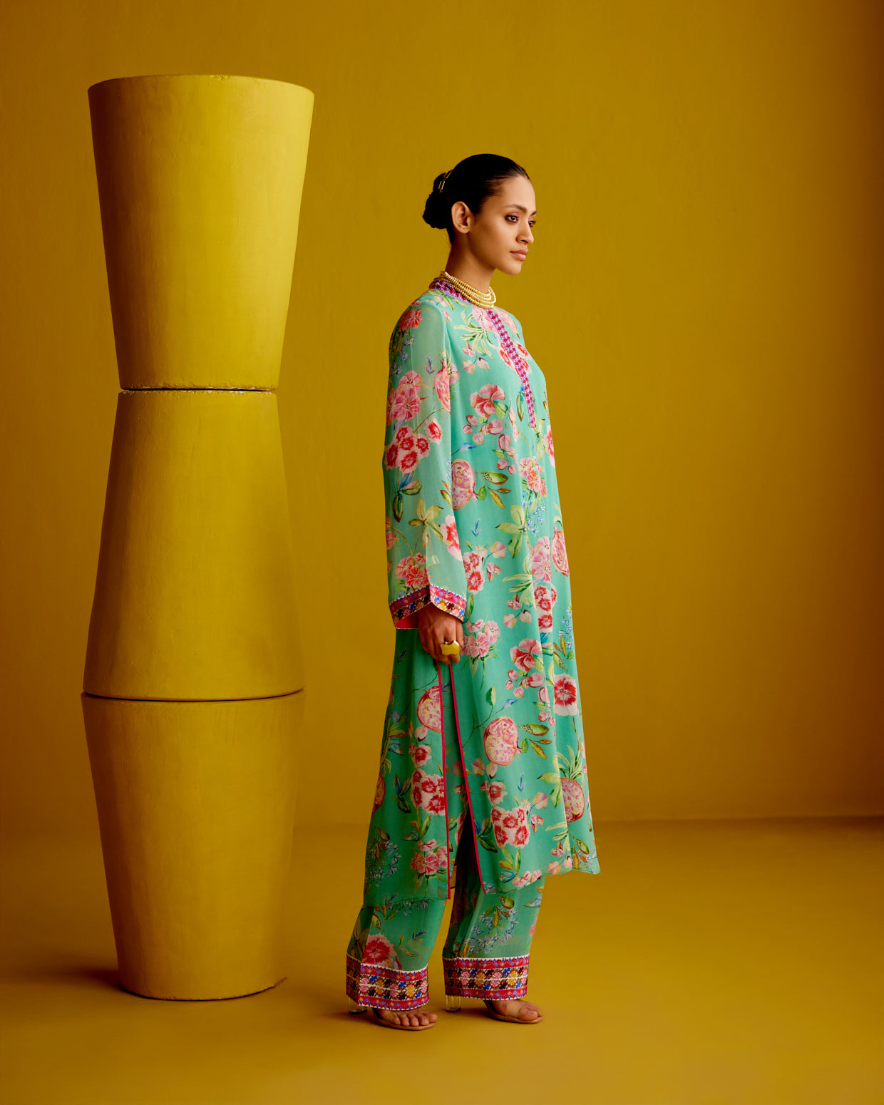 Kurta with embroidery print borders and  Pants