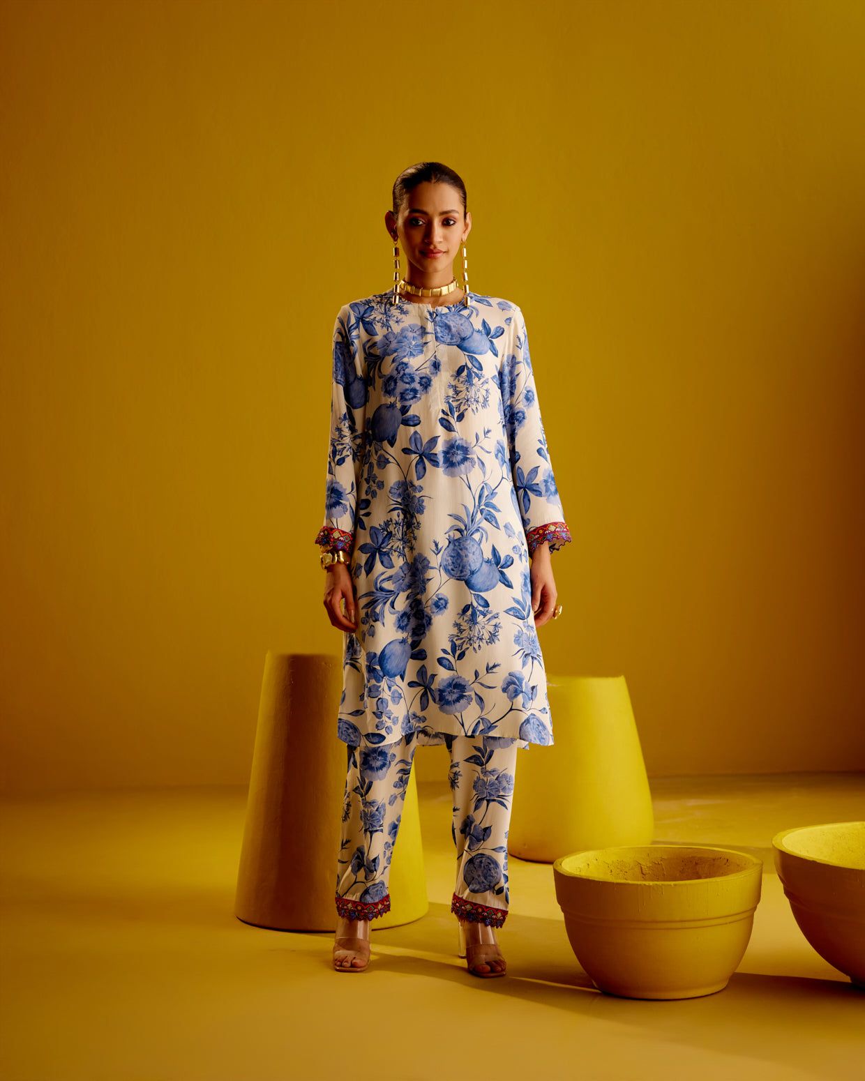 Kurta with embroidery borders and  Pants