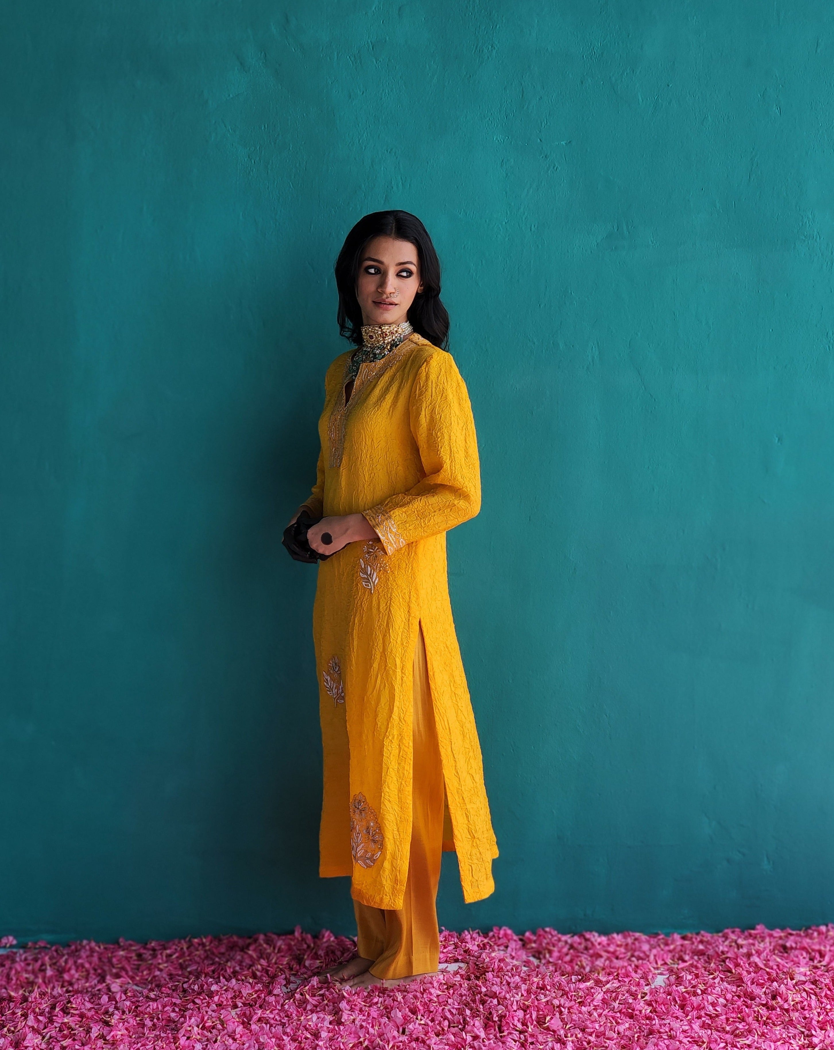 Mango Yellow Kurta with pant & Dupatta set