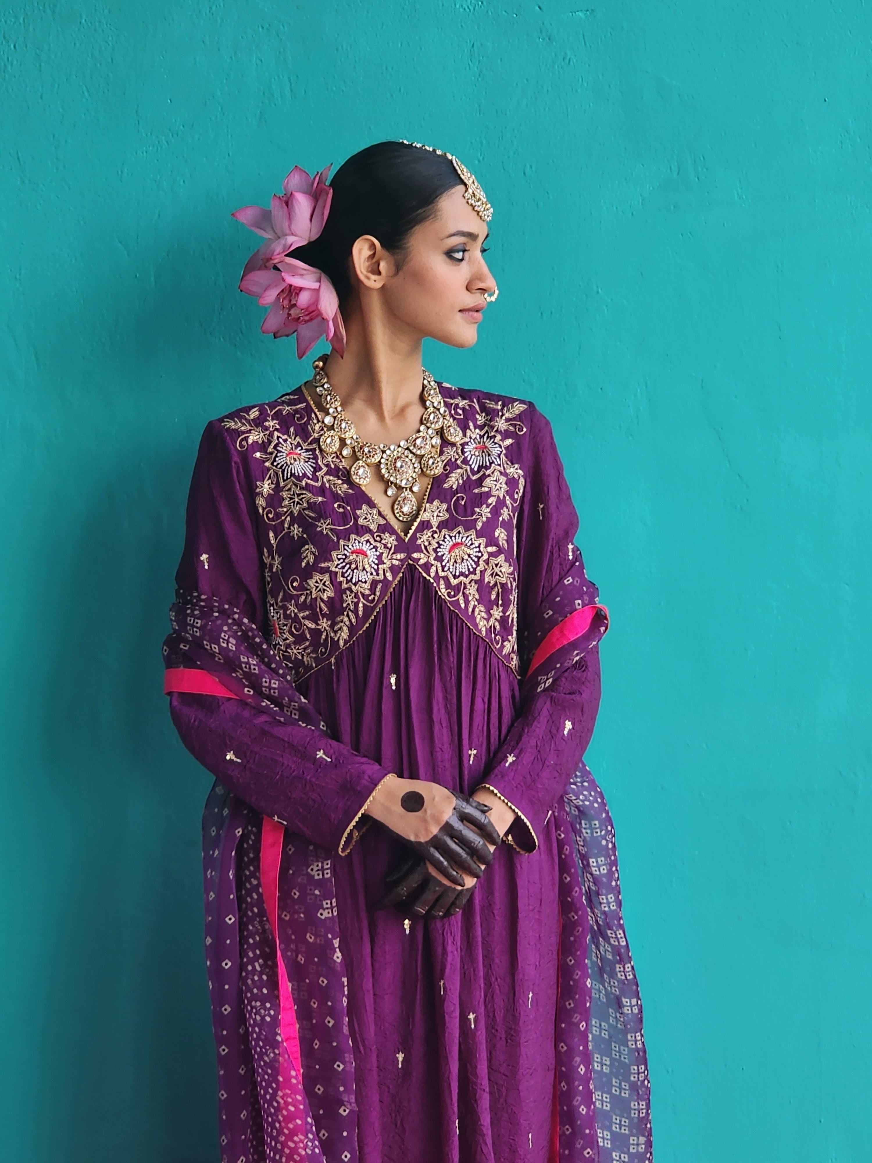 Purple Crush Silk kurta & Tissue pants set