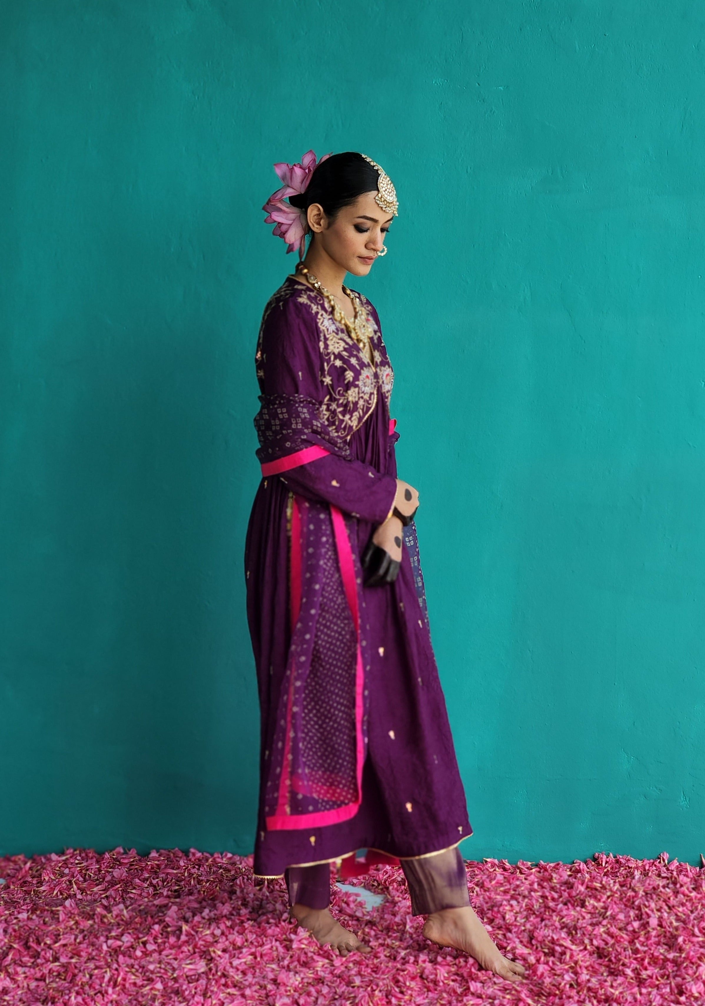 Purple Crush Silk kurta & Tissue pants set