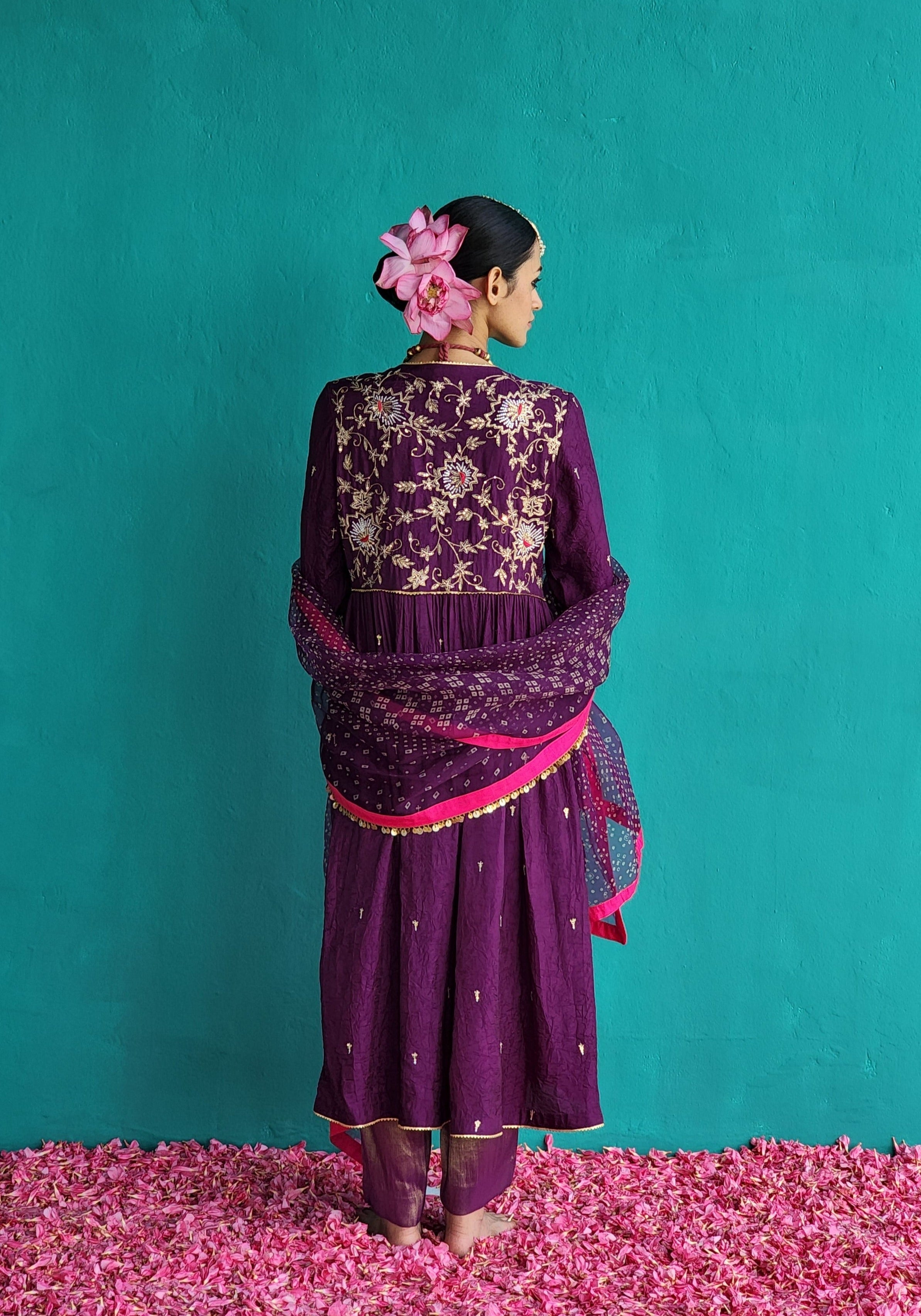 Purple Crush Silk kurta & Tissue pants set