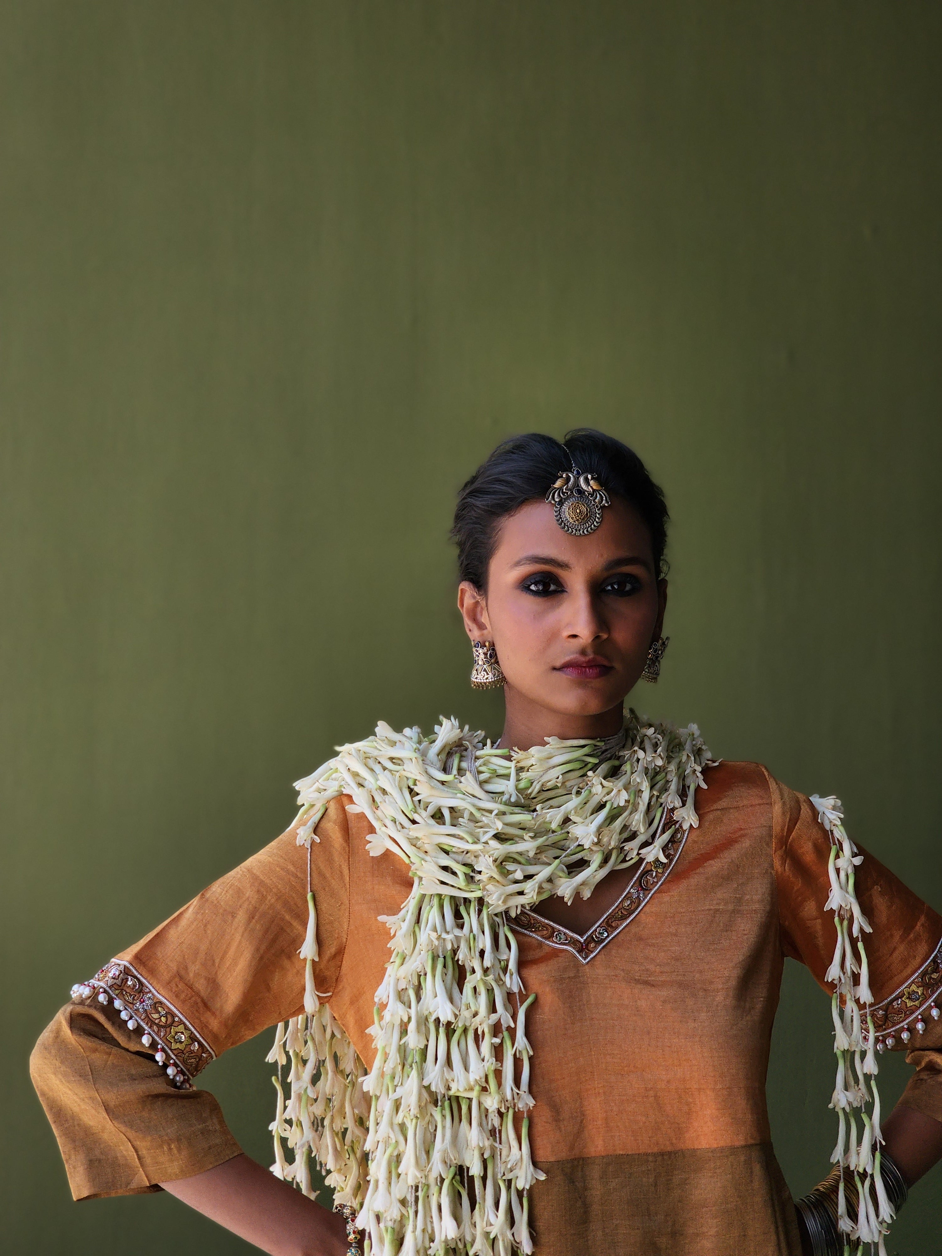 Tissue Kurta with embroidery and Stripe tissue pants