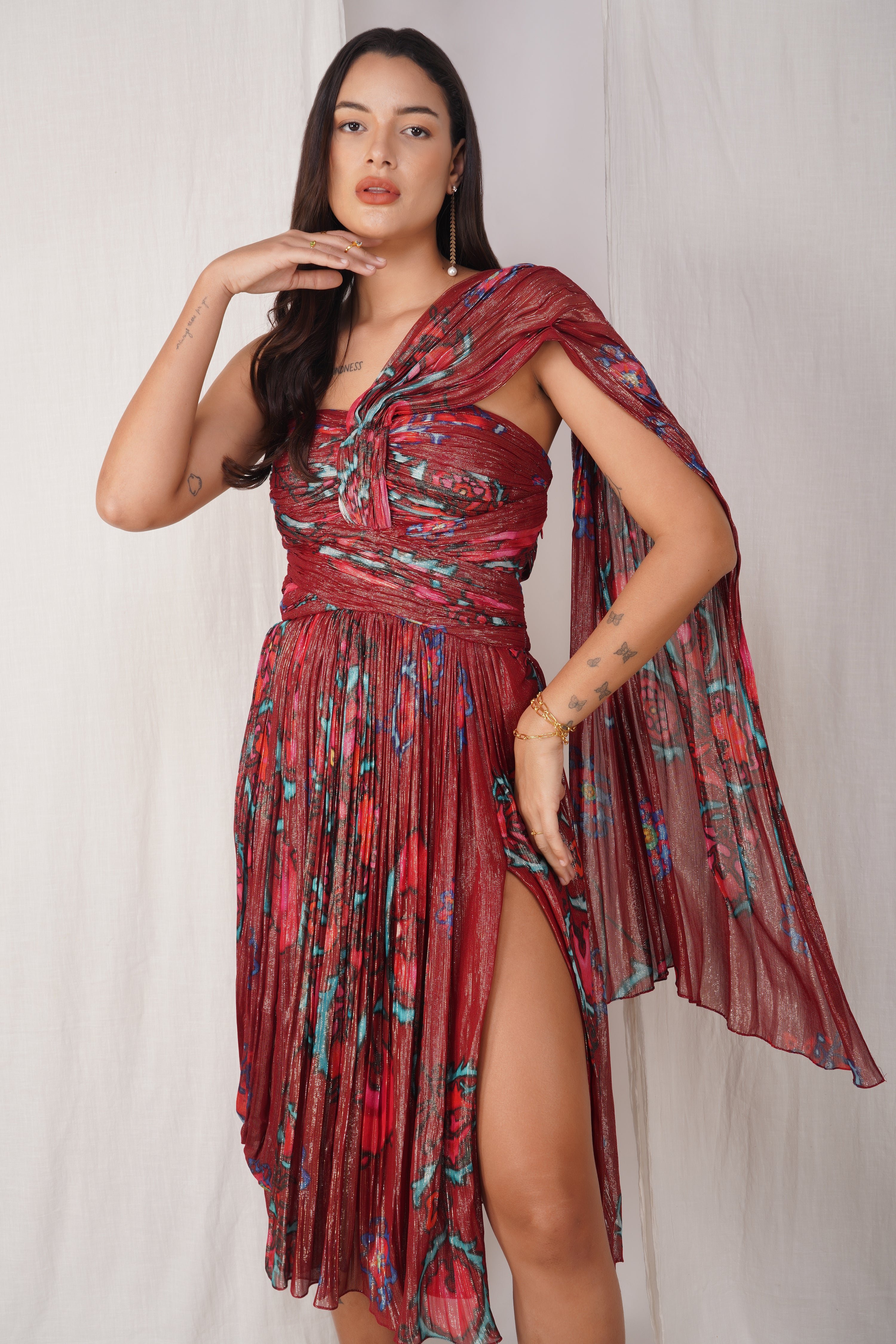 Lurex fitted Dress with drape