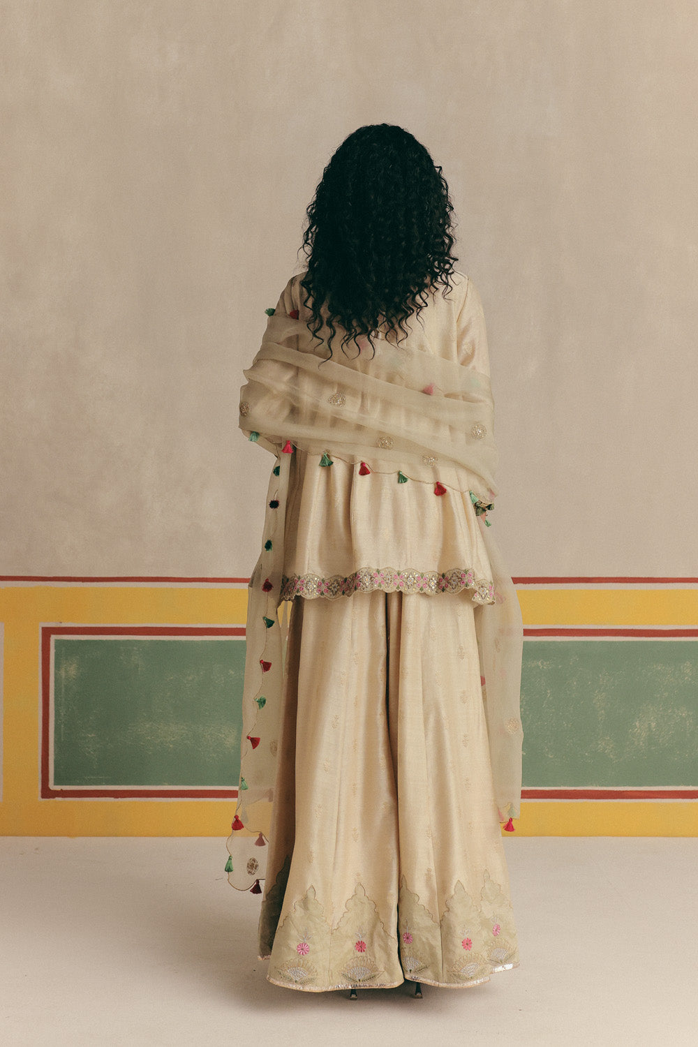 Jasmine Banarsi Embroidered Kurta with pants and Organza dupatta