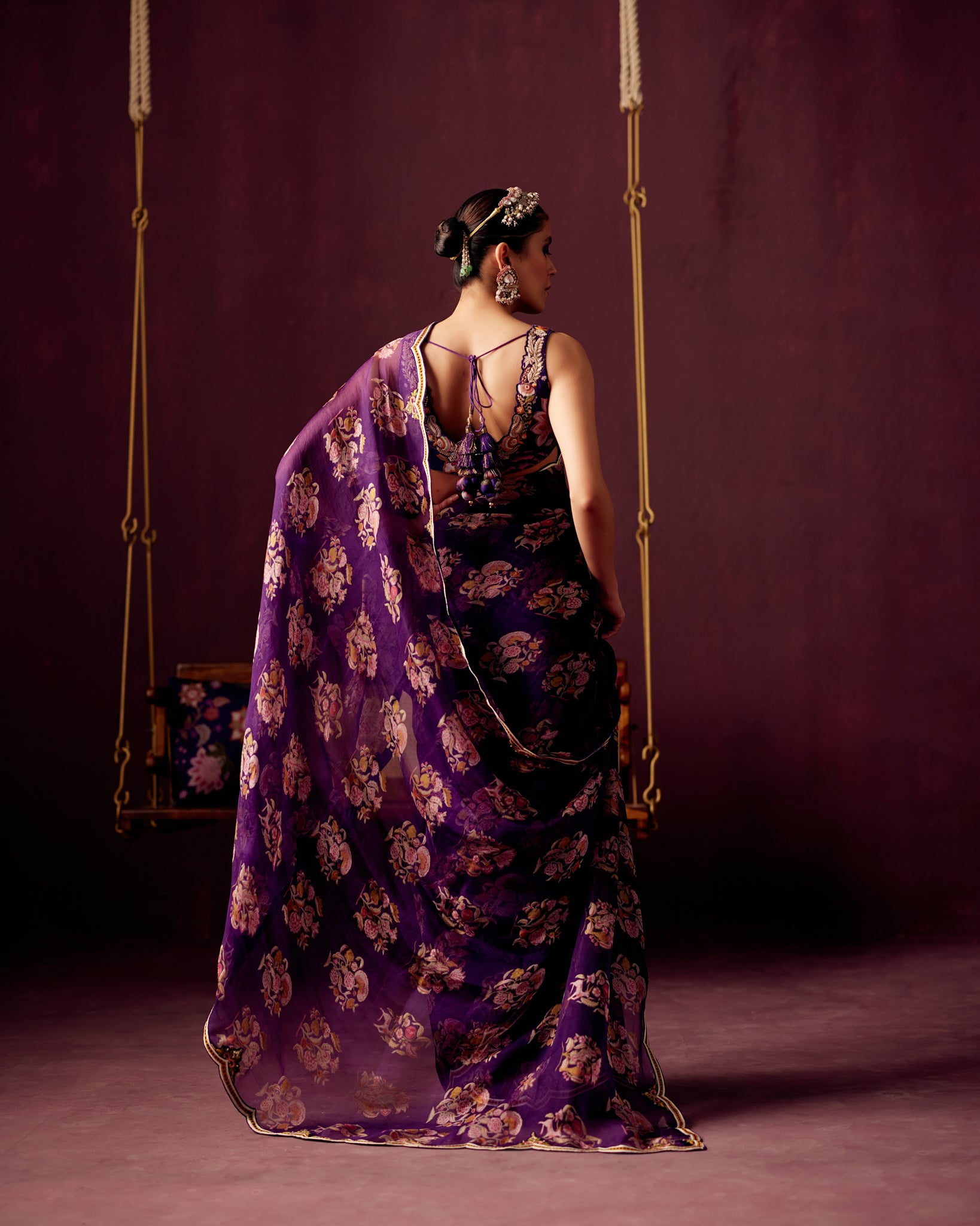 Signature Print Organza Saree with Embroidered Border with Print with embroidered blouse