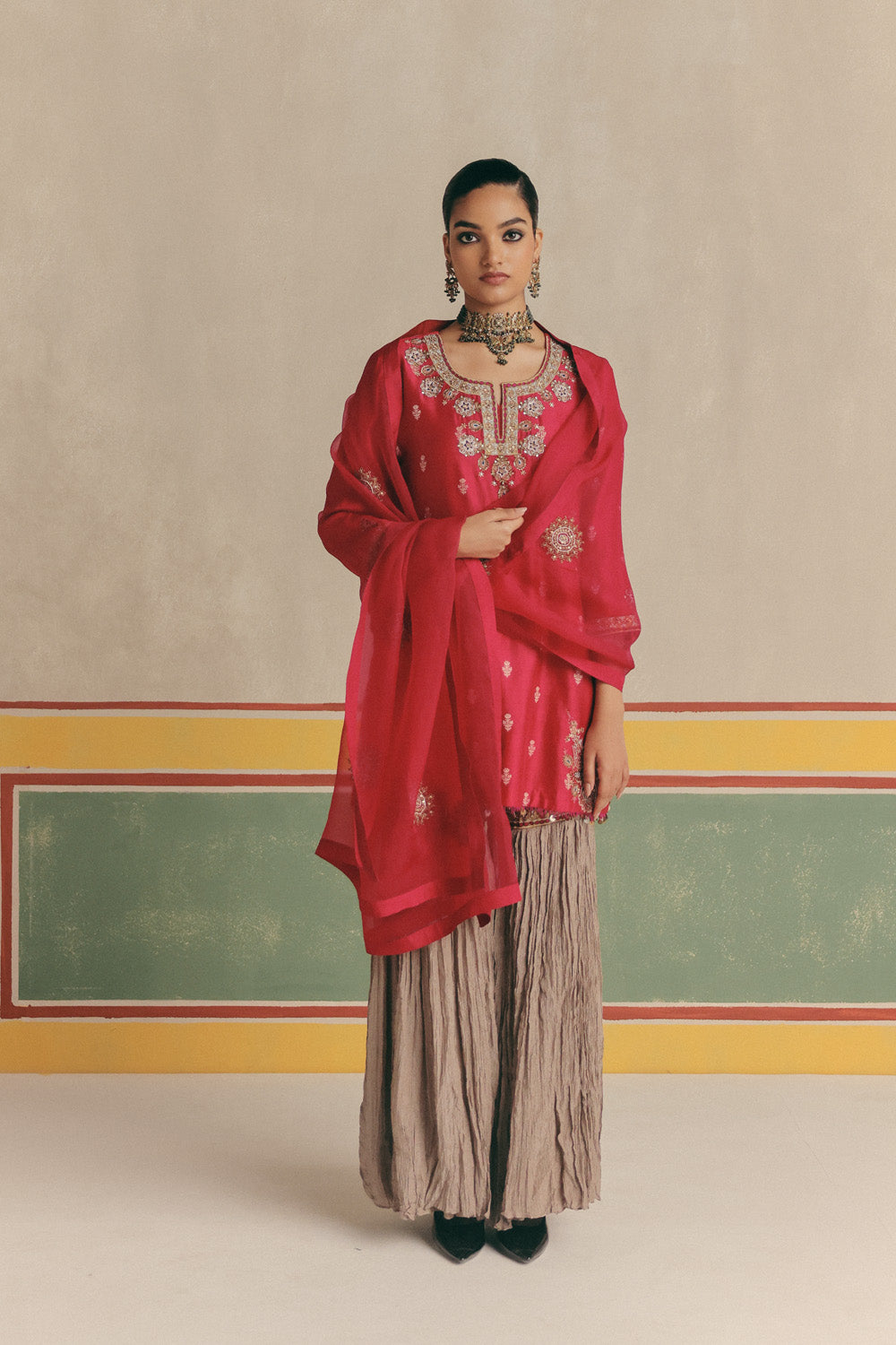 Zinnia Banarsi Embroidered Kurta with pants and Organza dupatta