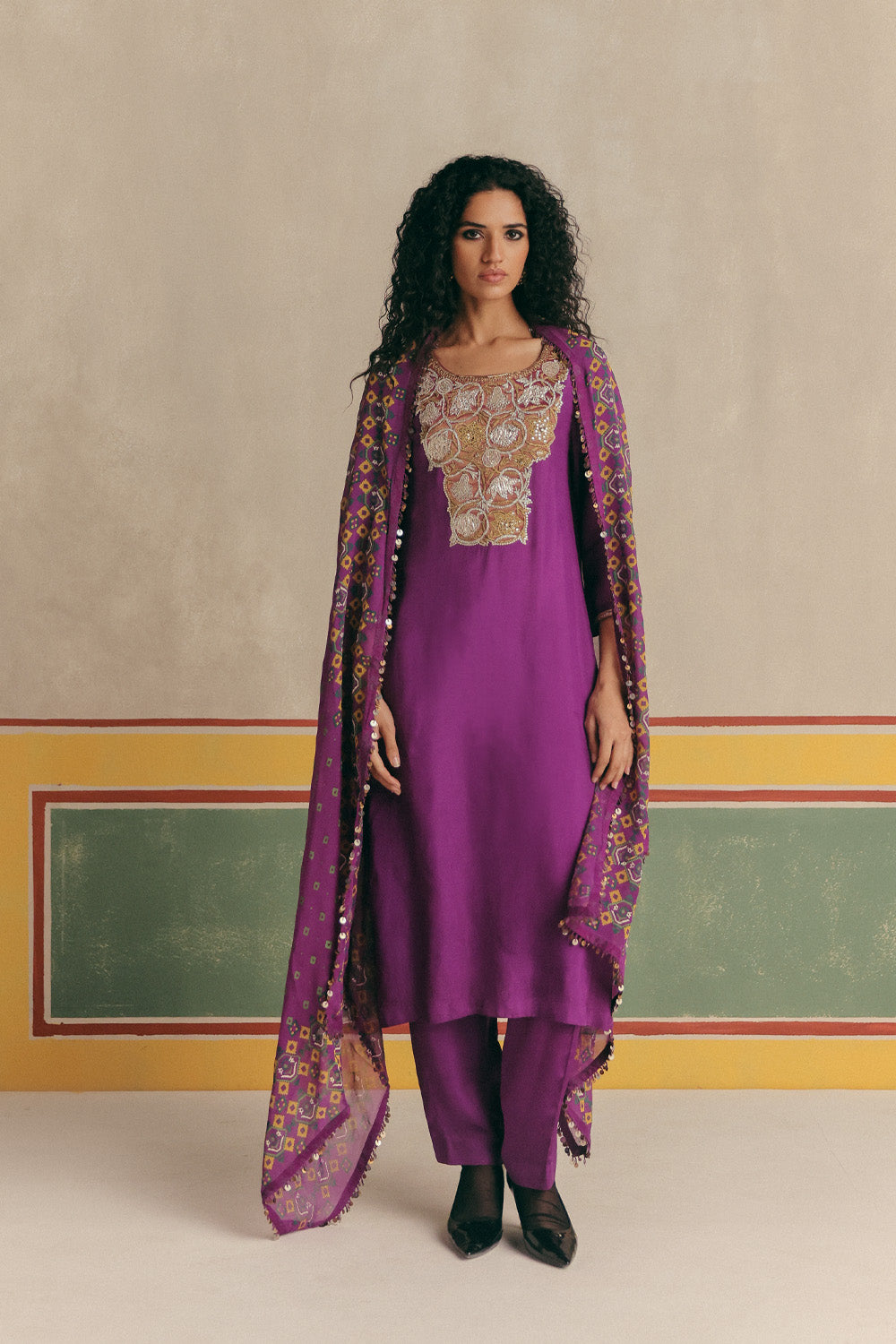 Peony Banarsi Embroidered Kurta with pants and Organza dupatta