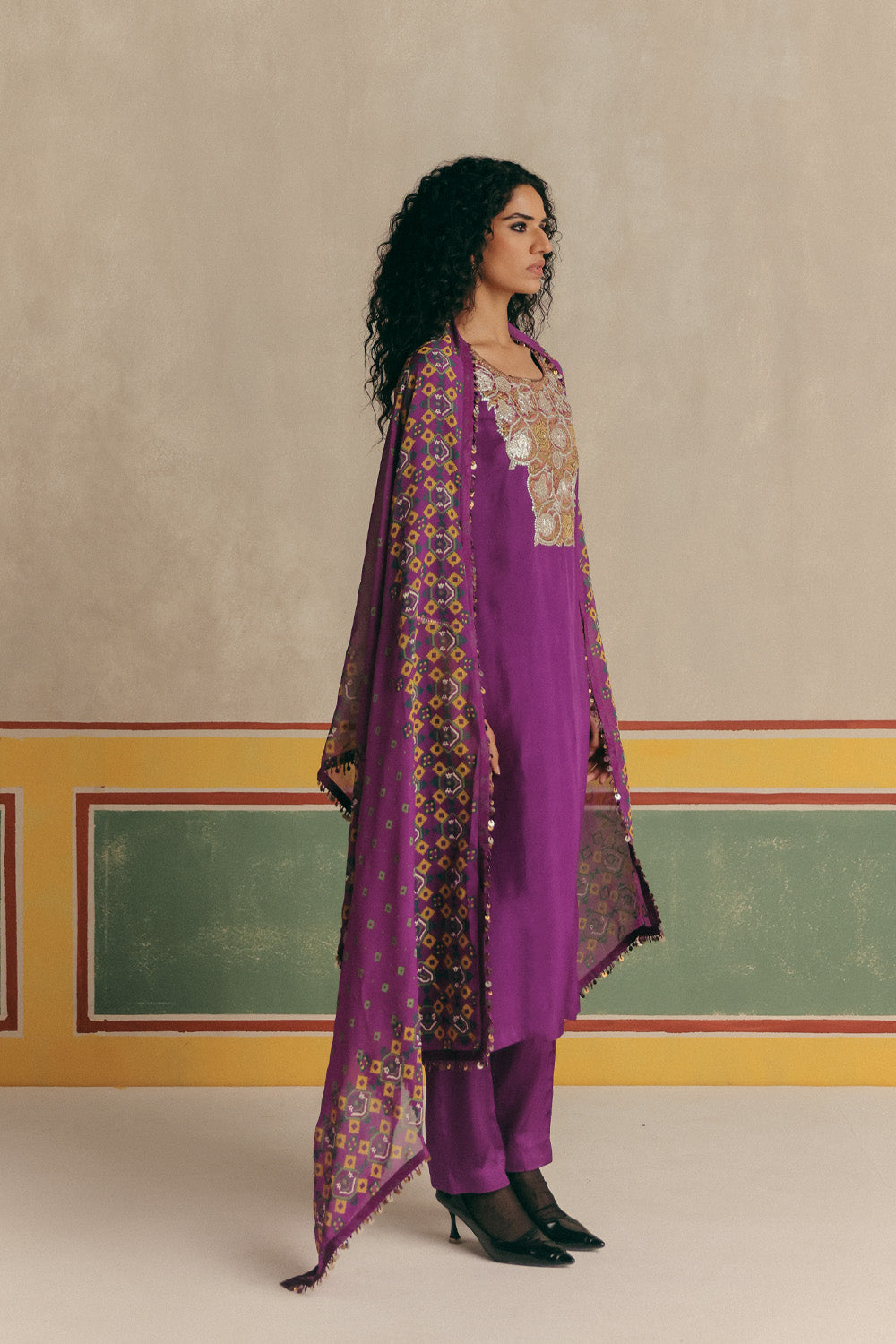 Peony Banarsi Embroidered Kurta with pants and Organza dupatta