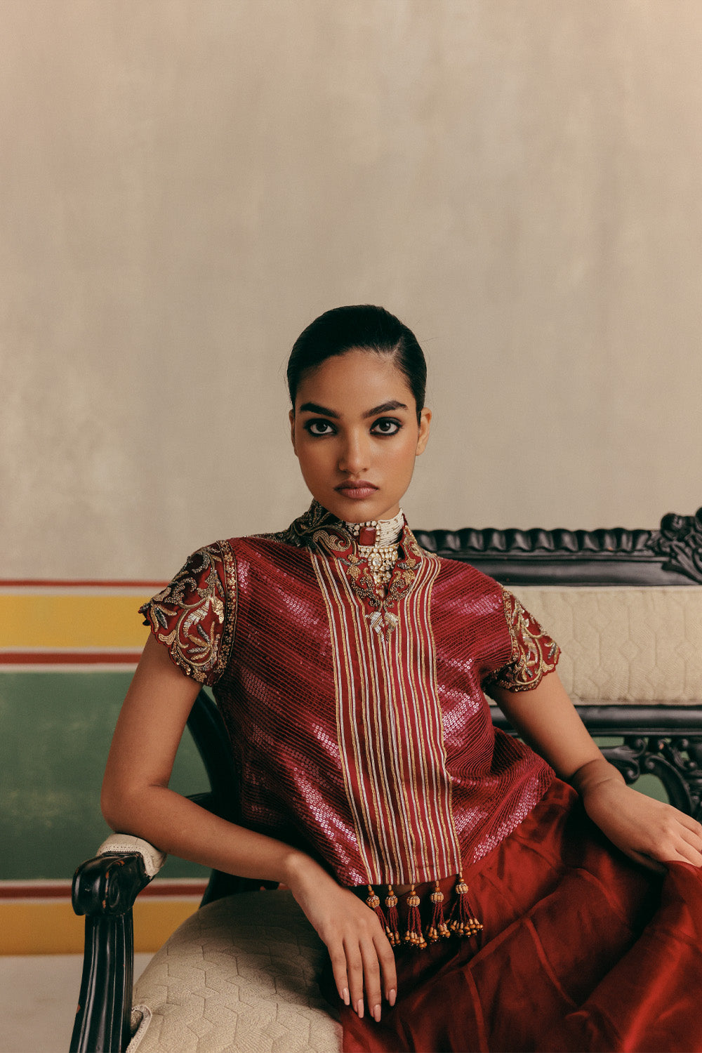 Surkh Embroidered Jacket with Organza Flare Skirt&nbsp;