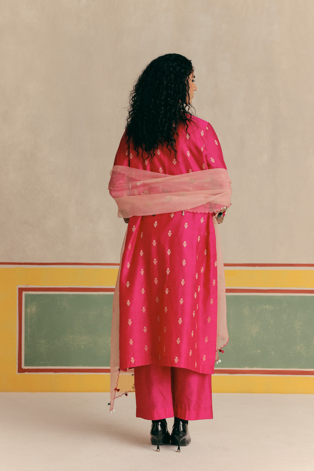 Toucan Banarsi Embroidered Kurta with pants and Organza color block dupatta (Copy)