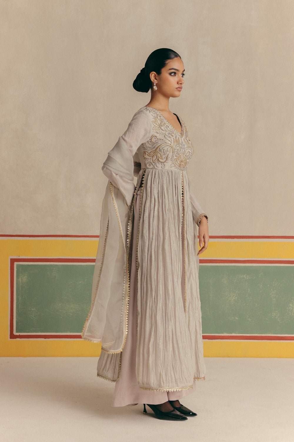 Silver Grey Crush flare Anarkali