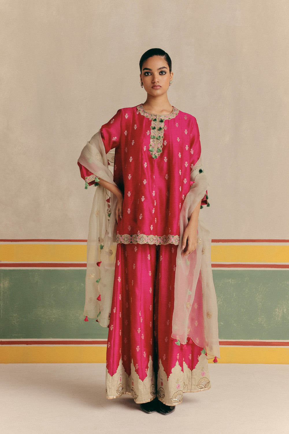 Jasmine Banarsi Embroidered Kurta with pants and Organza dupatta