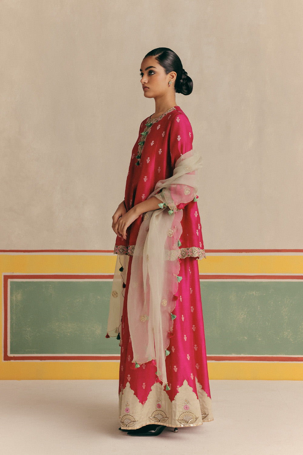 Jasmine Banarsi Embroidered Kurta with pants and Organza dupatta