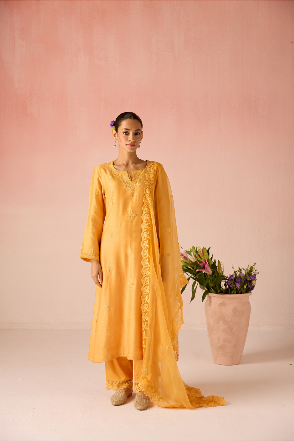 Orange Glow Bahaara Long Kurta Set