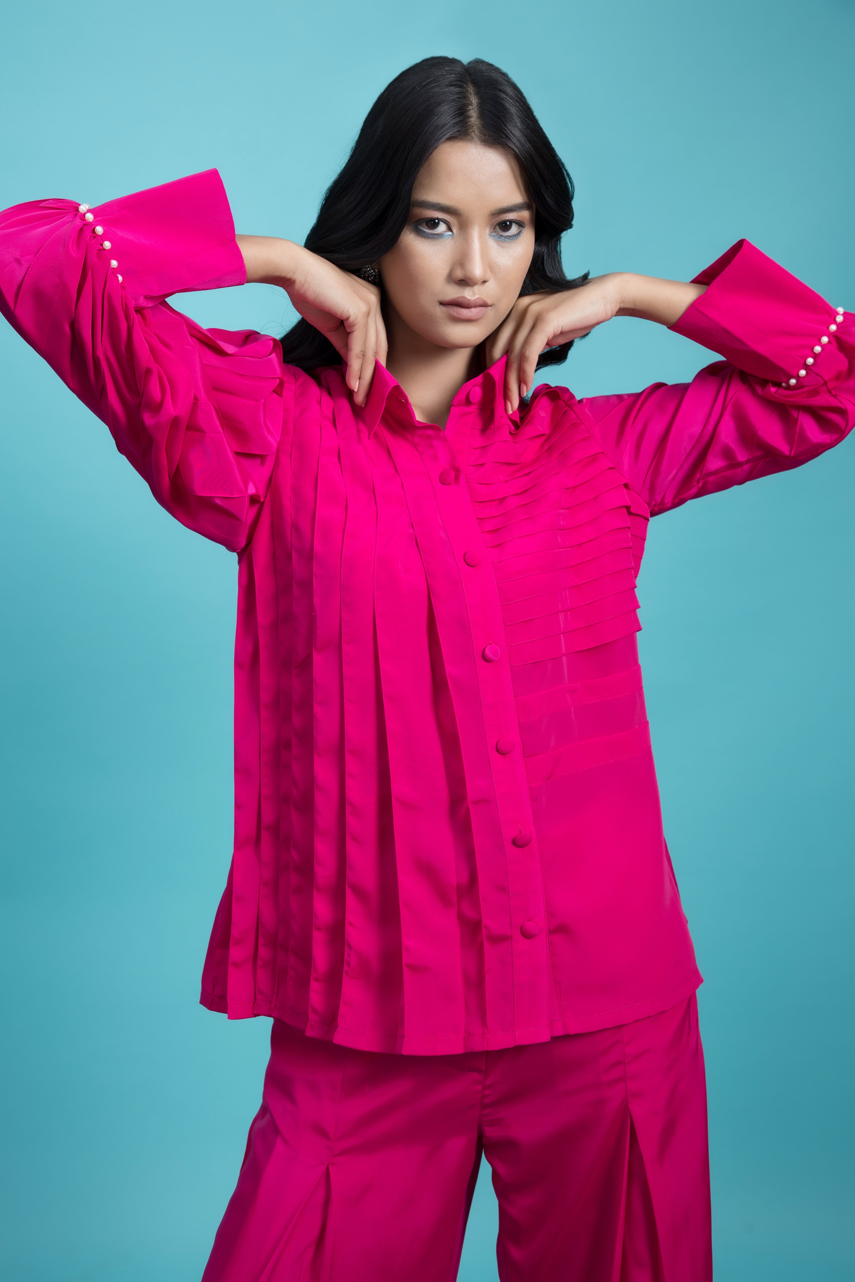 Pink Blouse top with lace detailing and Pants