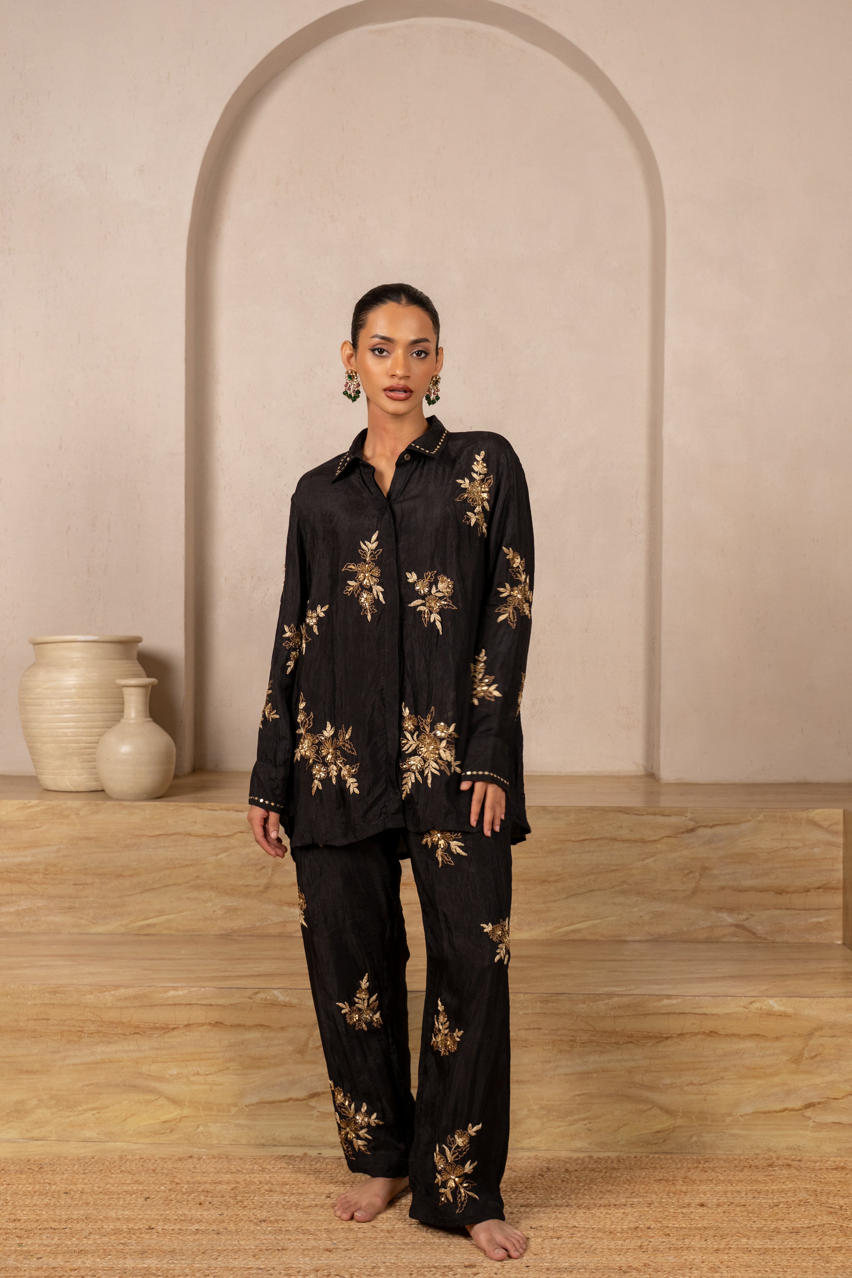 Nitya Crush Silk Embroidered Coord set