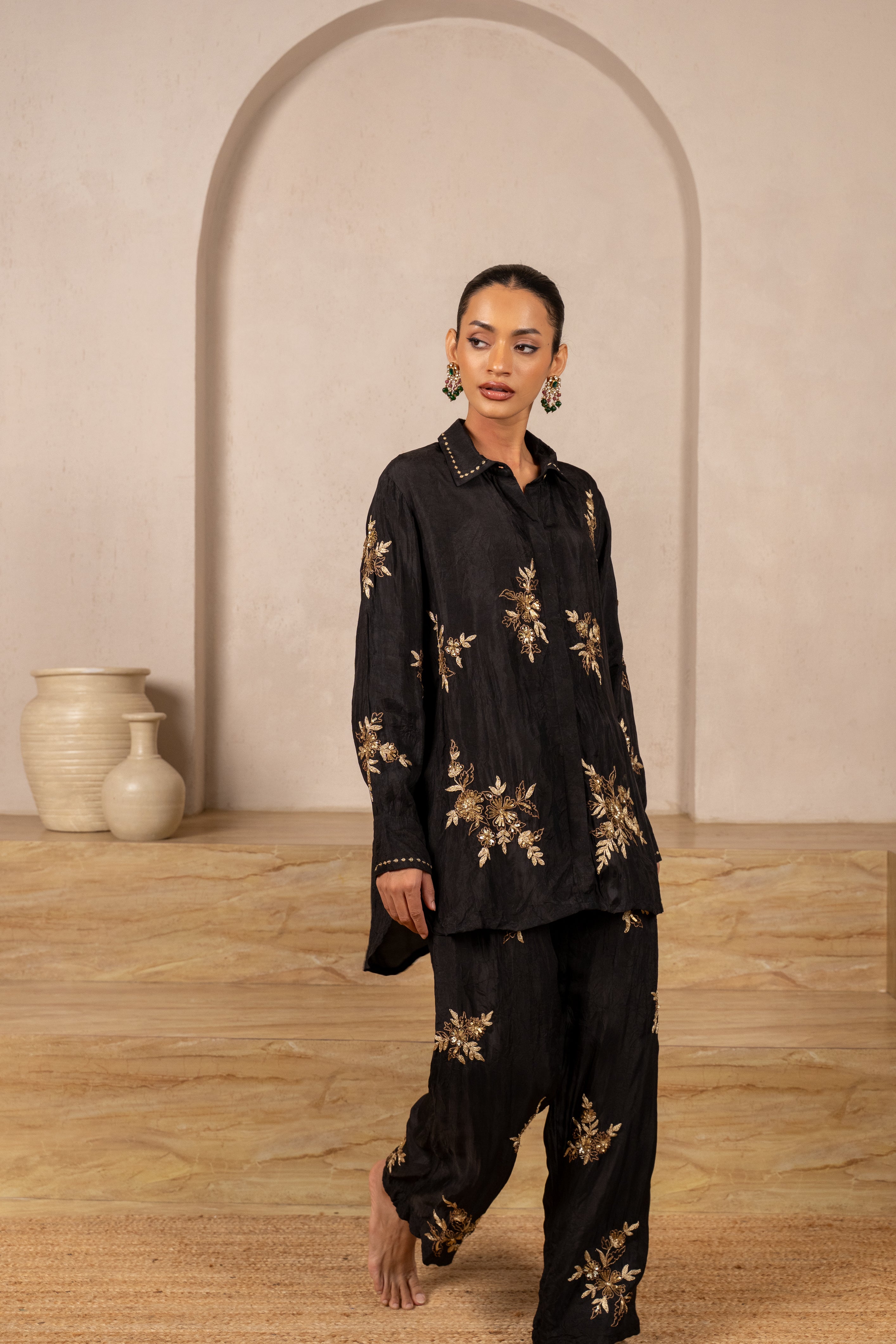 Nitya Crush Silk Embroidered Coord set