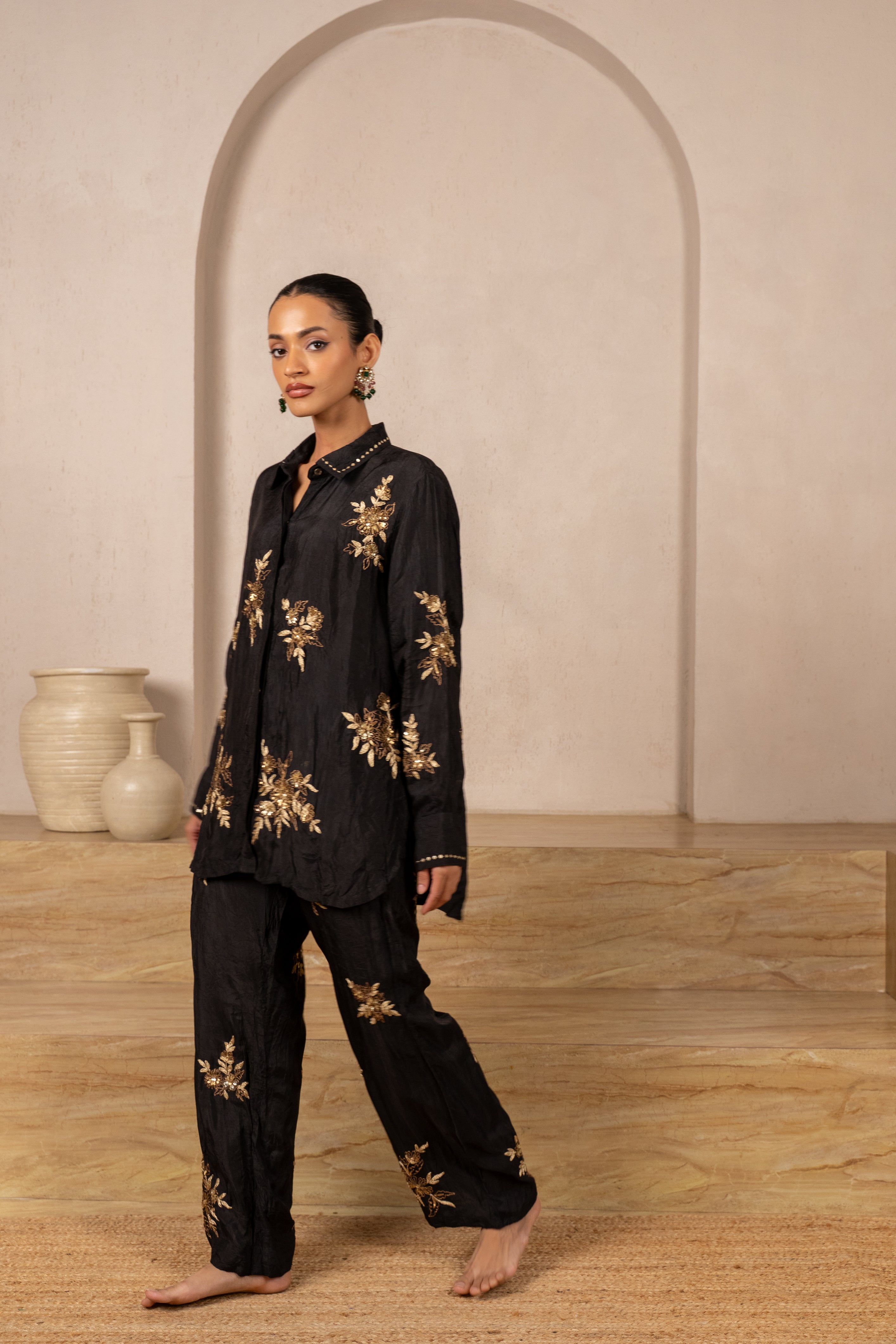 Nitya Crush Silk Embroidered Coord set