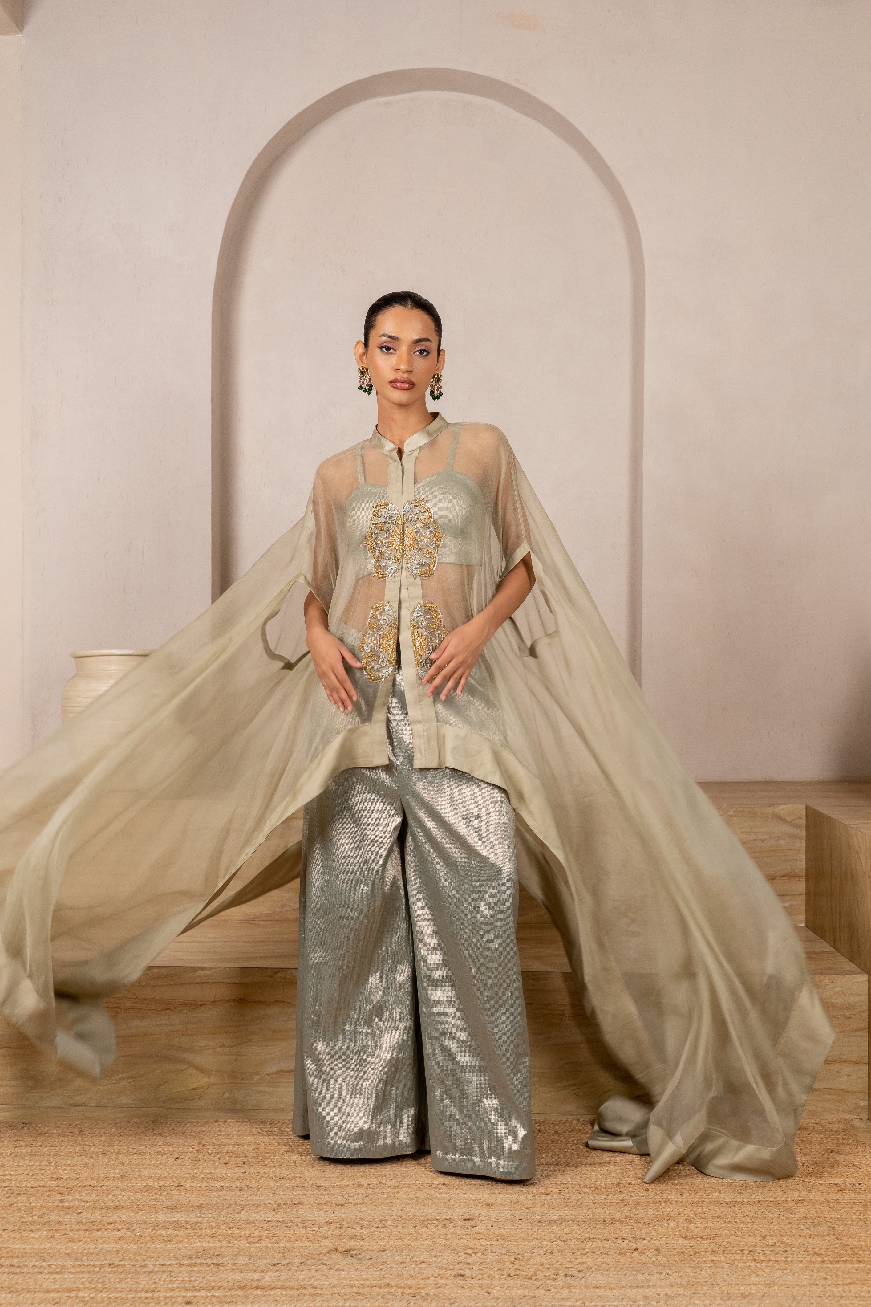 Swing Flowy drape Top Pants with Bustier