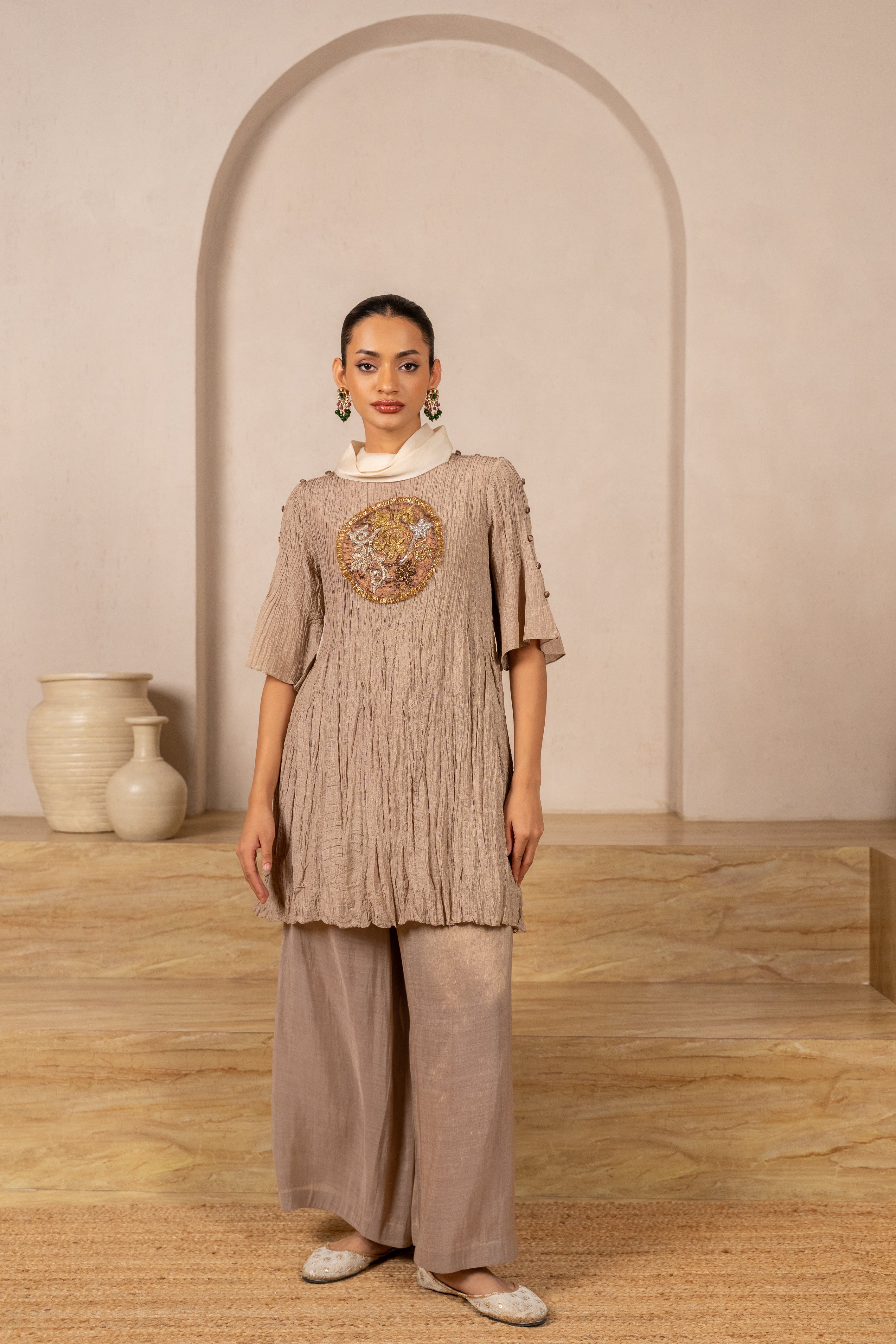 Chandi Crush Tissue Kurta with Flared Tissue pants
