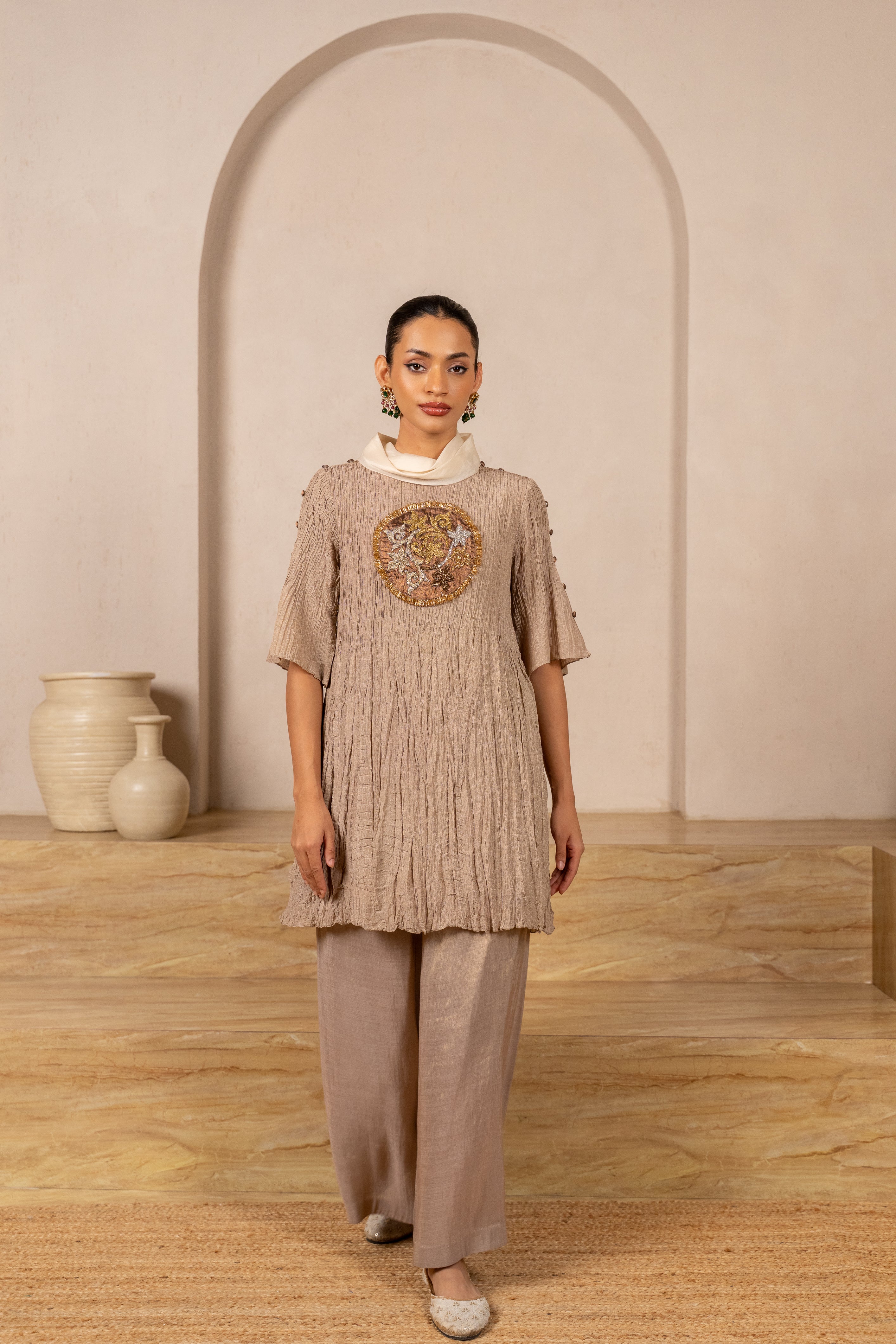 Chandi Crush Tissue Kurta with Flared Tissue pants