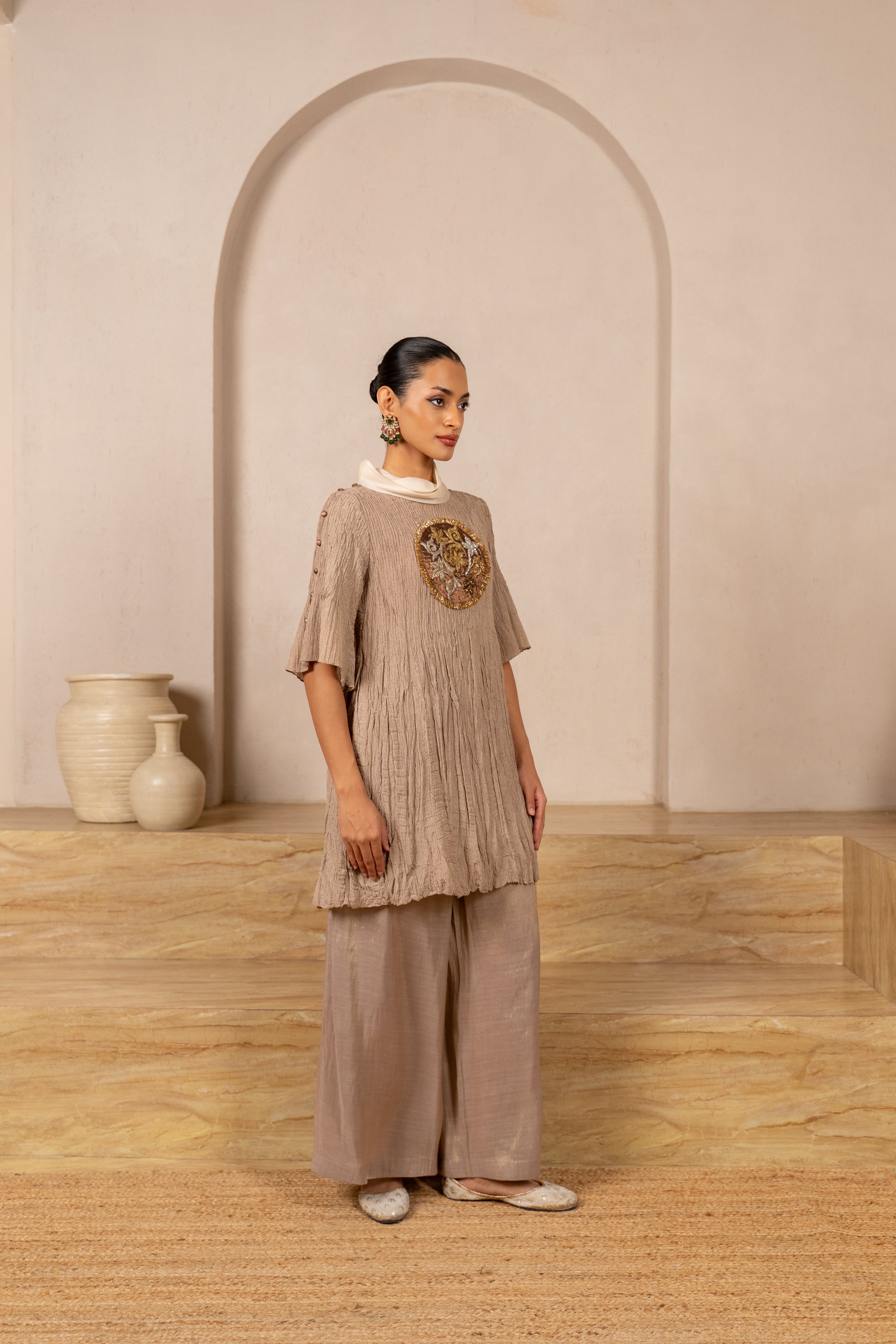 Chandi Crush Tissue Kurta with Flared Tissue pants