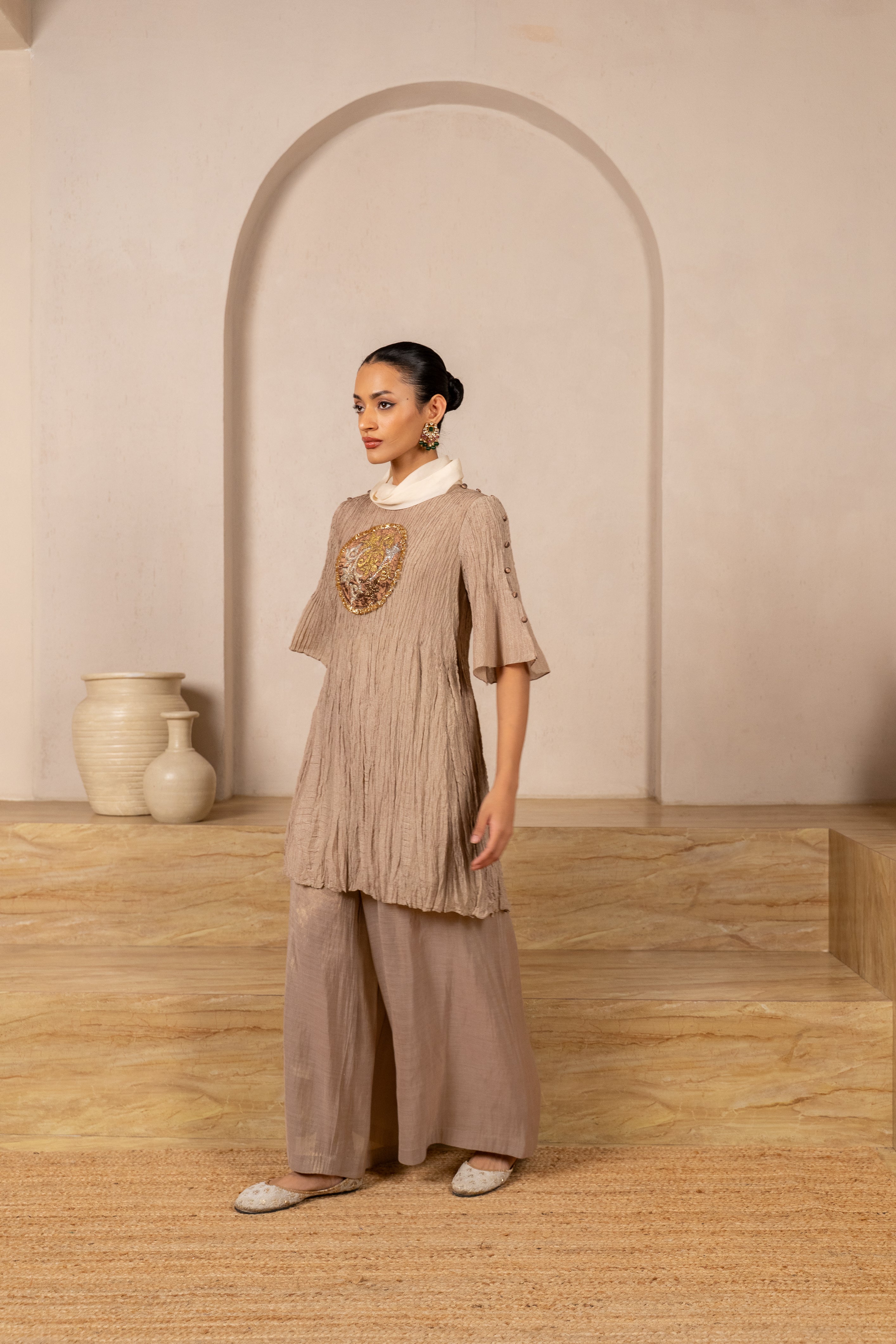 Chandi Crush Tissue Kurta with Flared Tissue pants