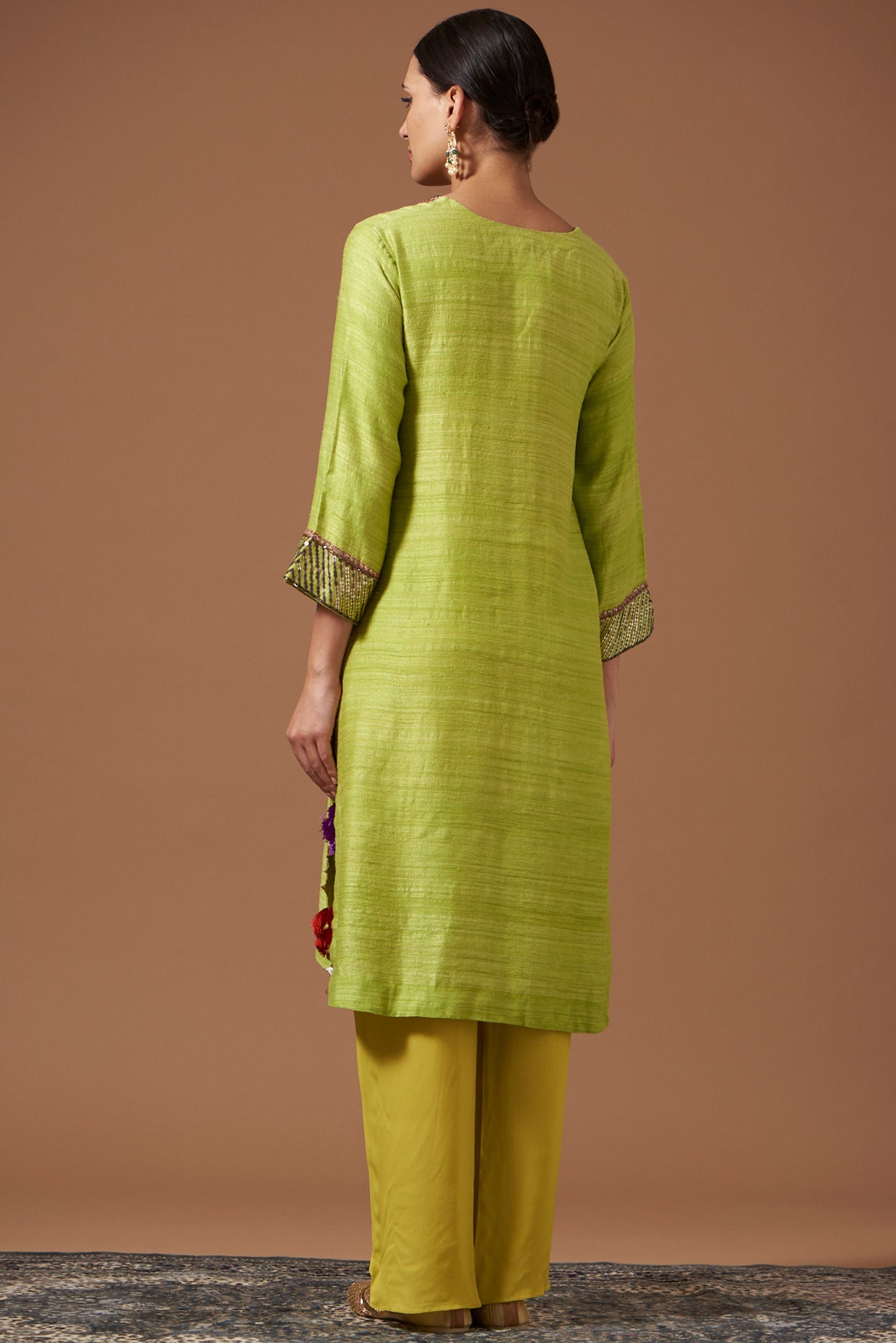 Tussar Silk Kurta With Drape Dhoti Pants & Dupatta