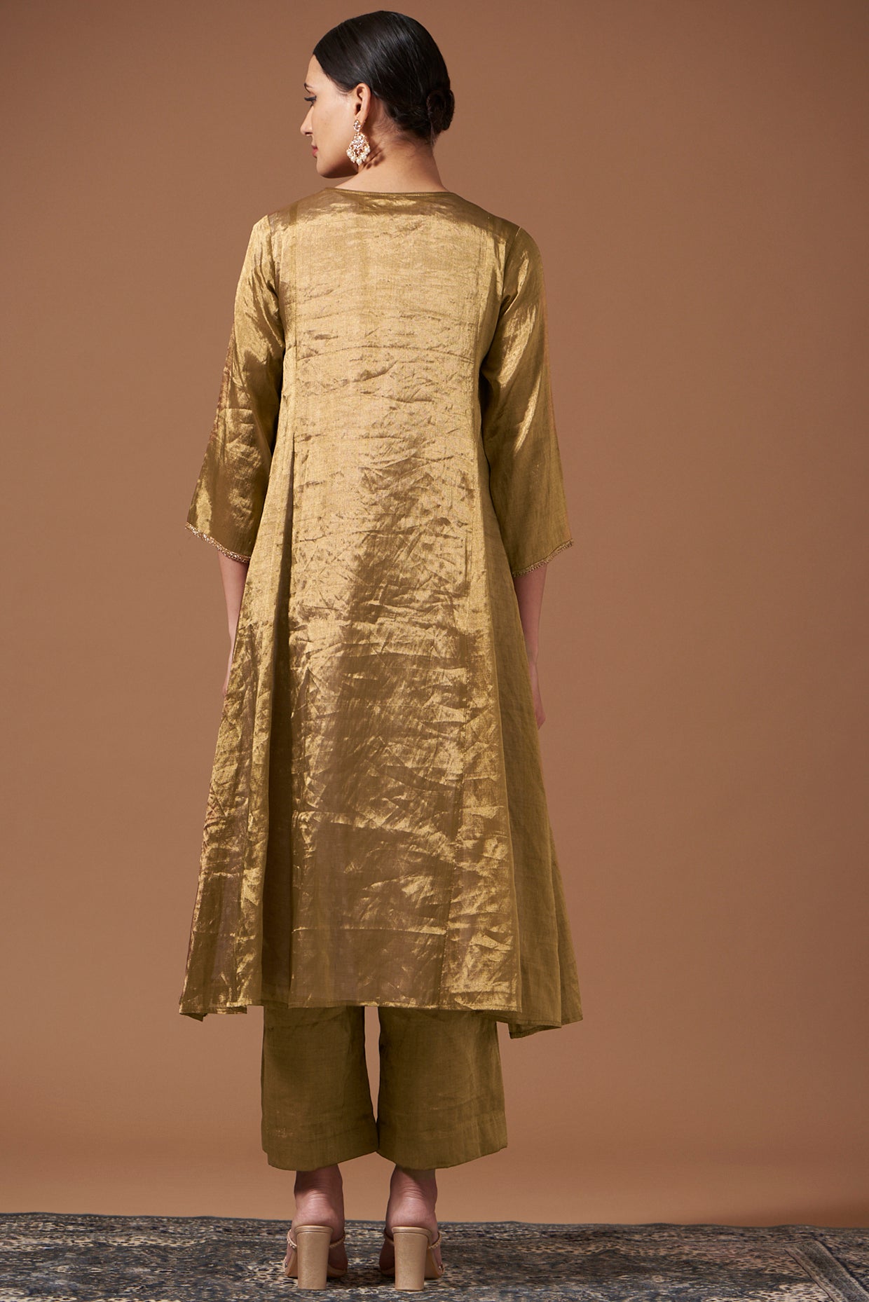 Gold Tissue Cape and Pants with Jaquard Chanderi Inner