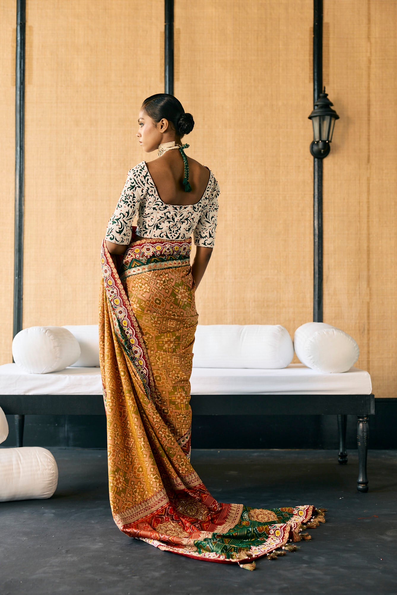 Patola weave saree with Bead embroidery border and Bead embroidery  blouse