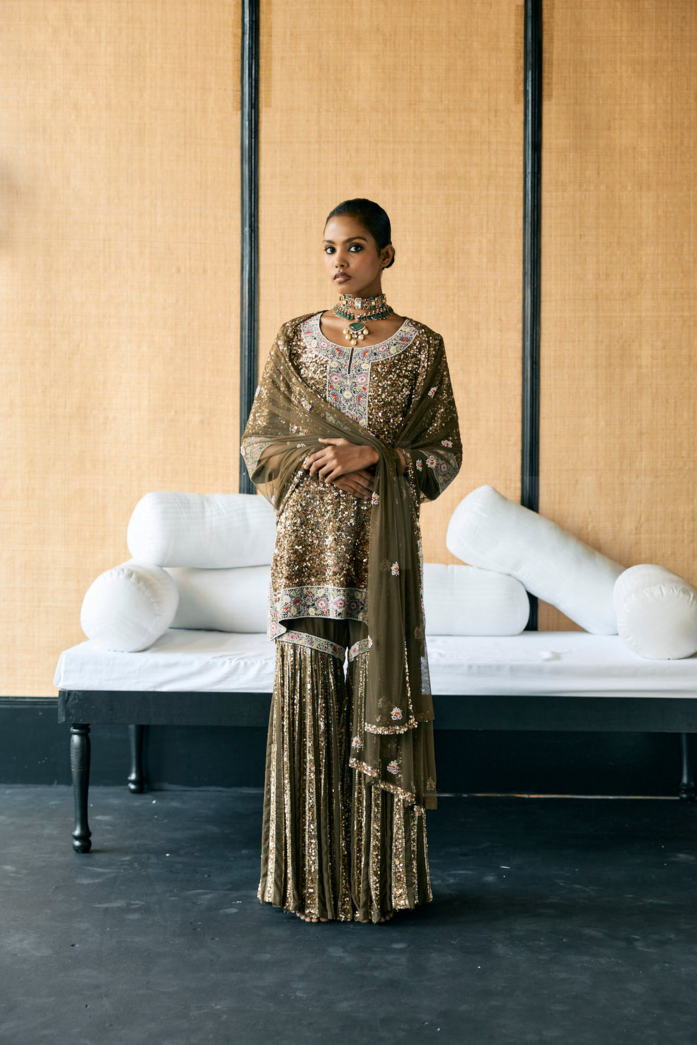 Shimmer embroidery sharara set to add elegance to your wardrobe for the cocktail nights