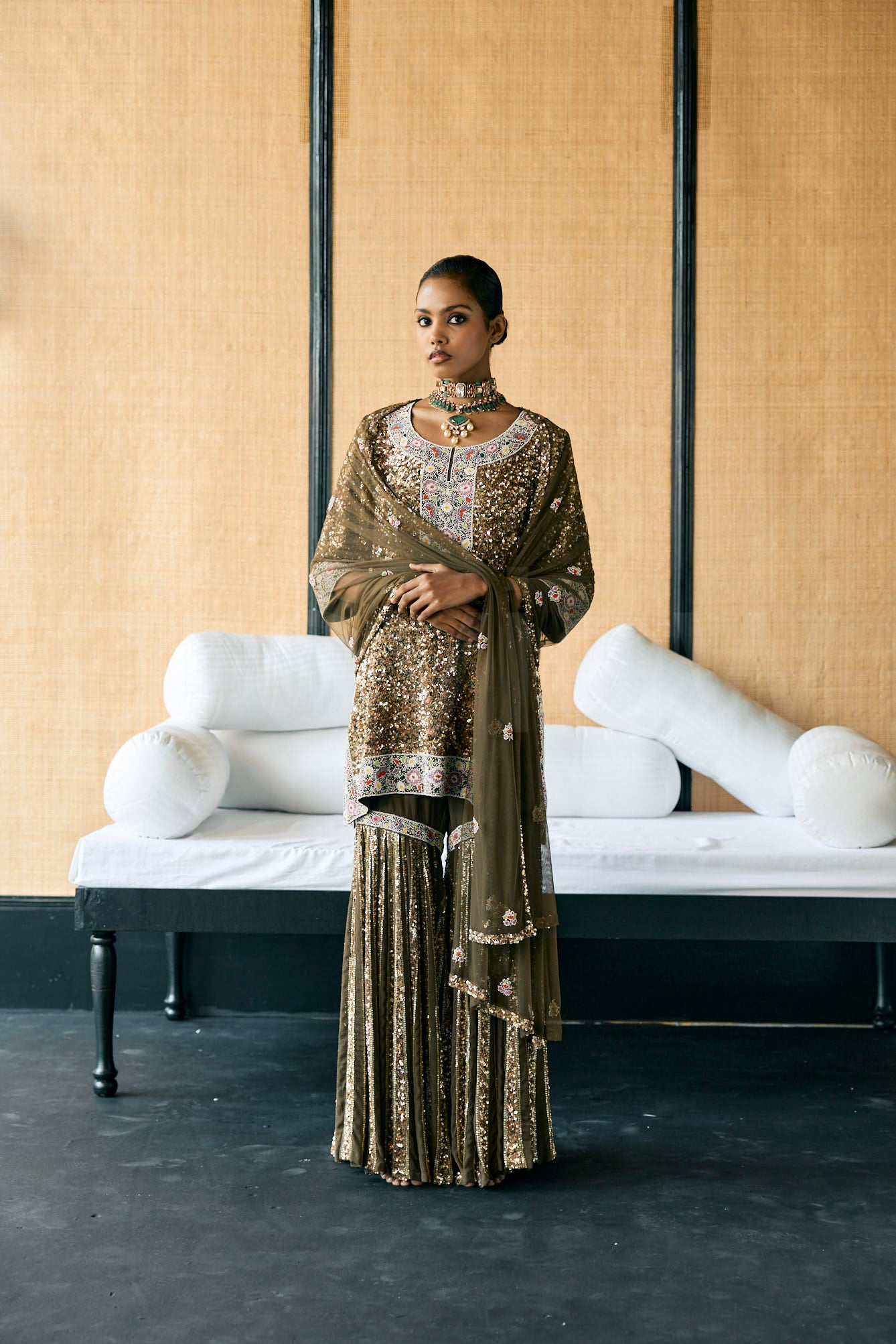 Shimmer embroidery sharara set to add elegance to your wardrobe for the cocktail nights