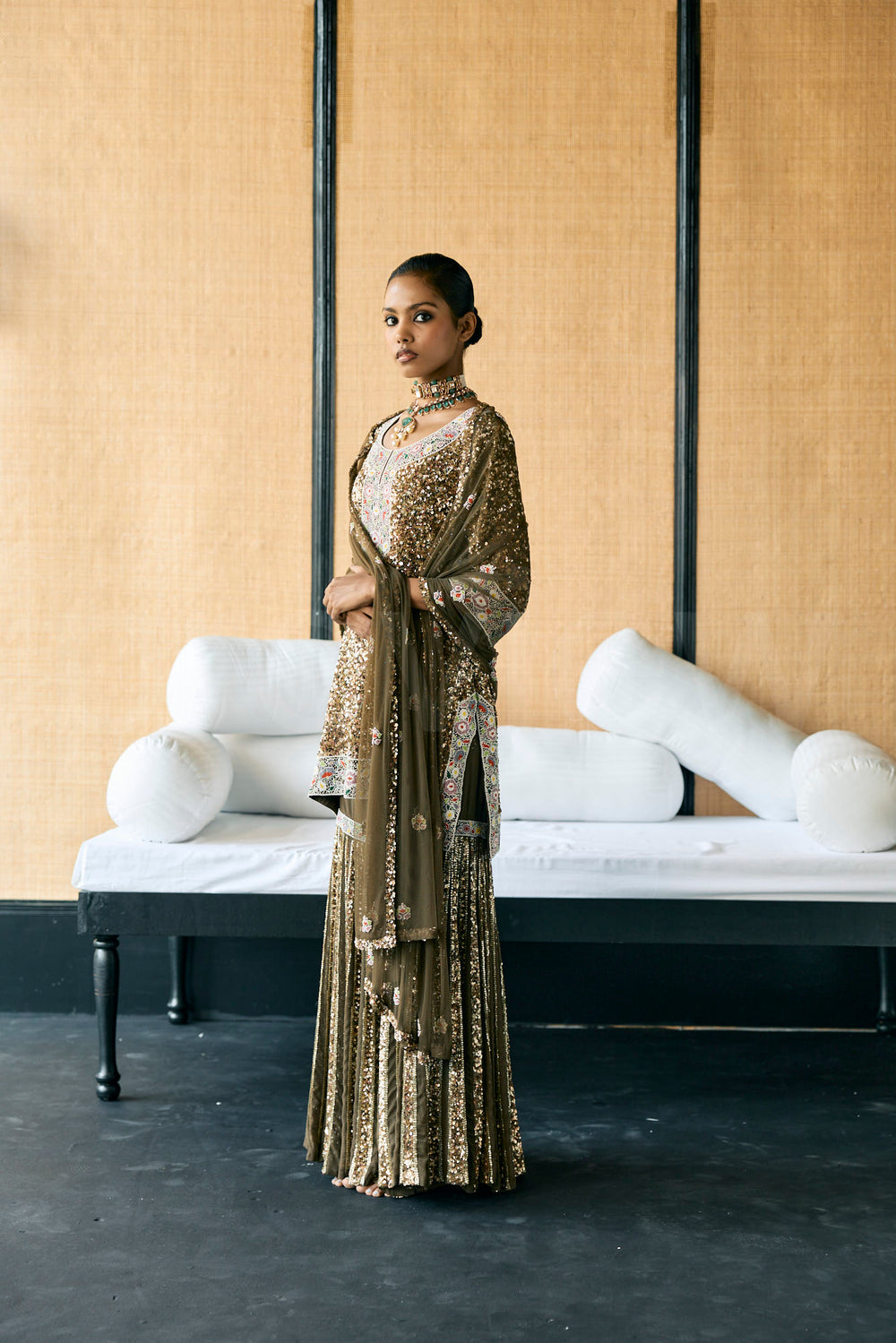 Shimmer embroidery sharara set to add elegance to your wardrobe for the cocktail nights