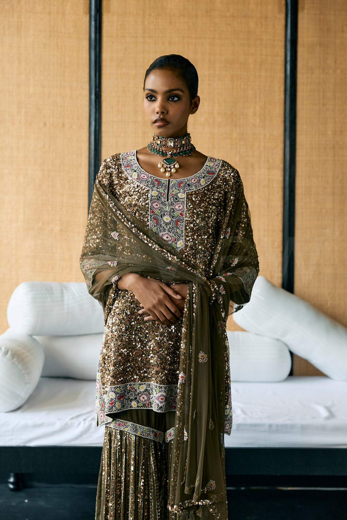 Shimmer embroidery sharara set to add elegance to your wardrobe for the cocktail nights
