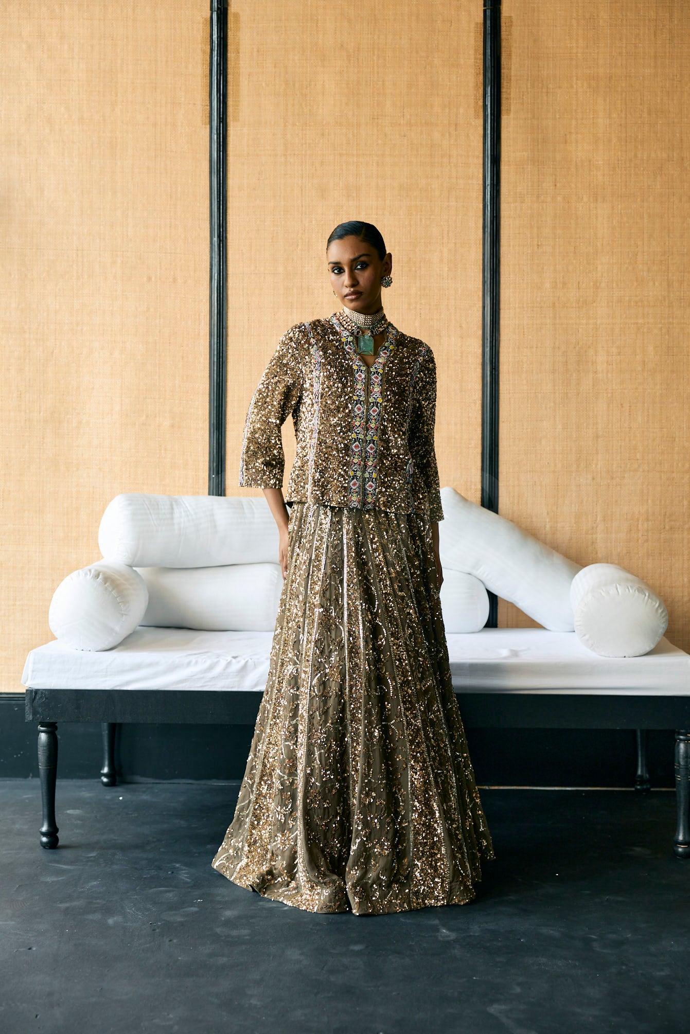 Shimmer Embroidery Lehenga set with jacket
