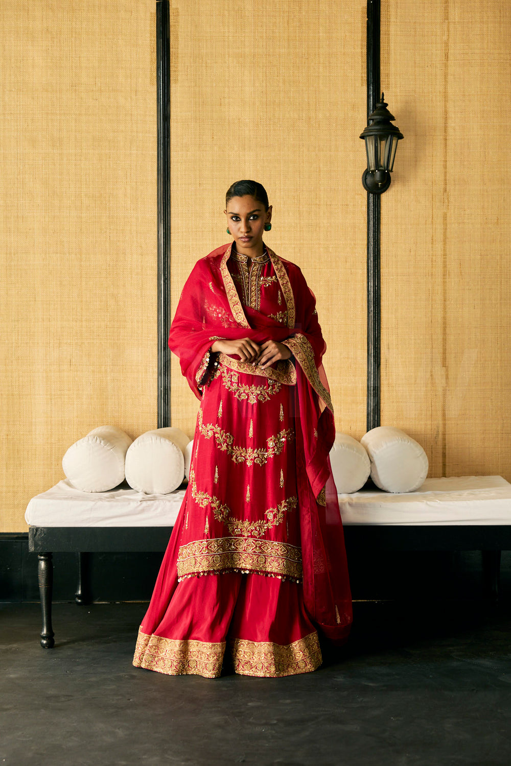 Silk Zardozi Embroidered kurta and Pallazos set with Organza dupatta