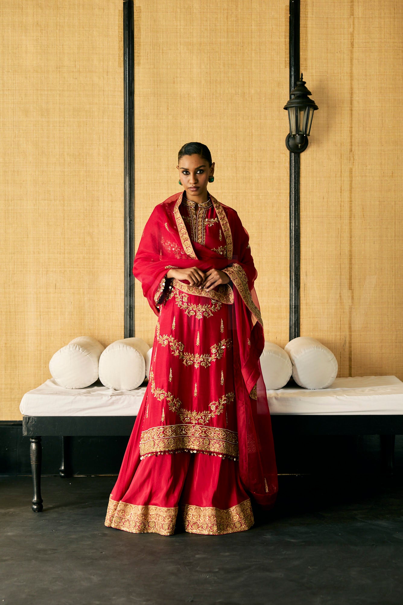 Silk Zardozi Embroidered kurta and Pallazos set with Organza dupatta