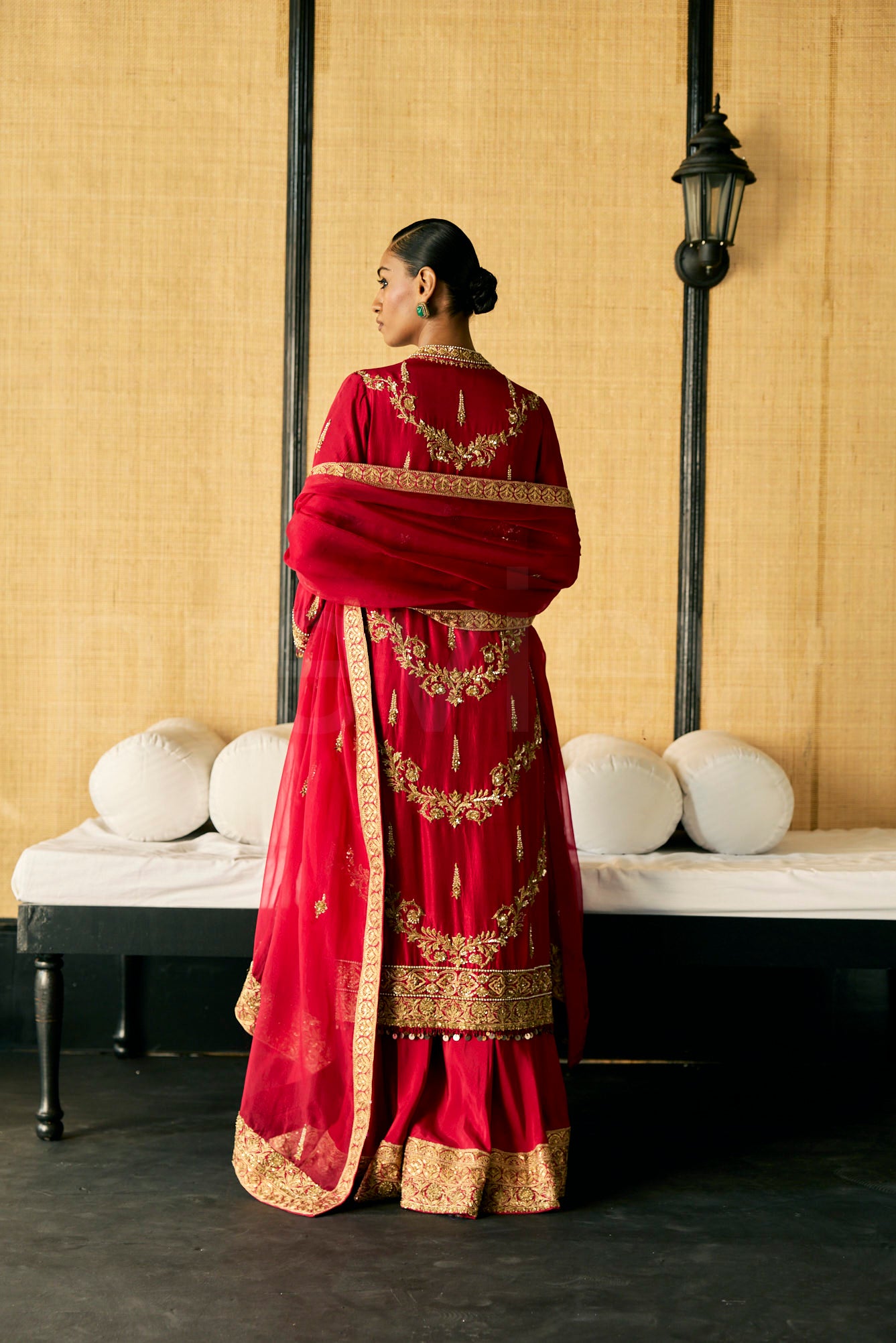 Silk Zardozi Embroidered kurta and Pallazos set with Organza dupatta