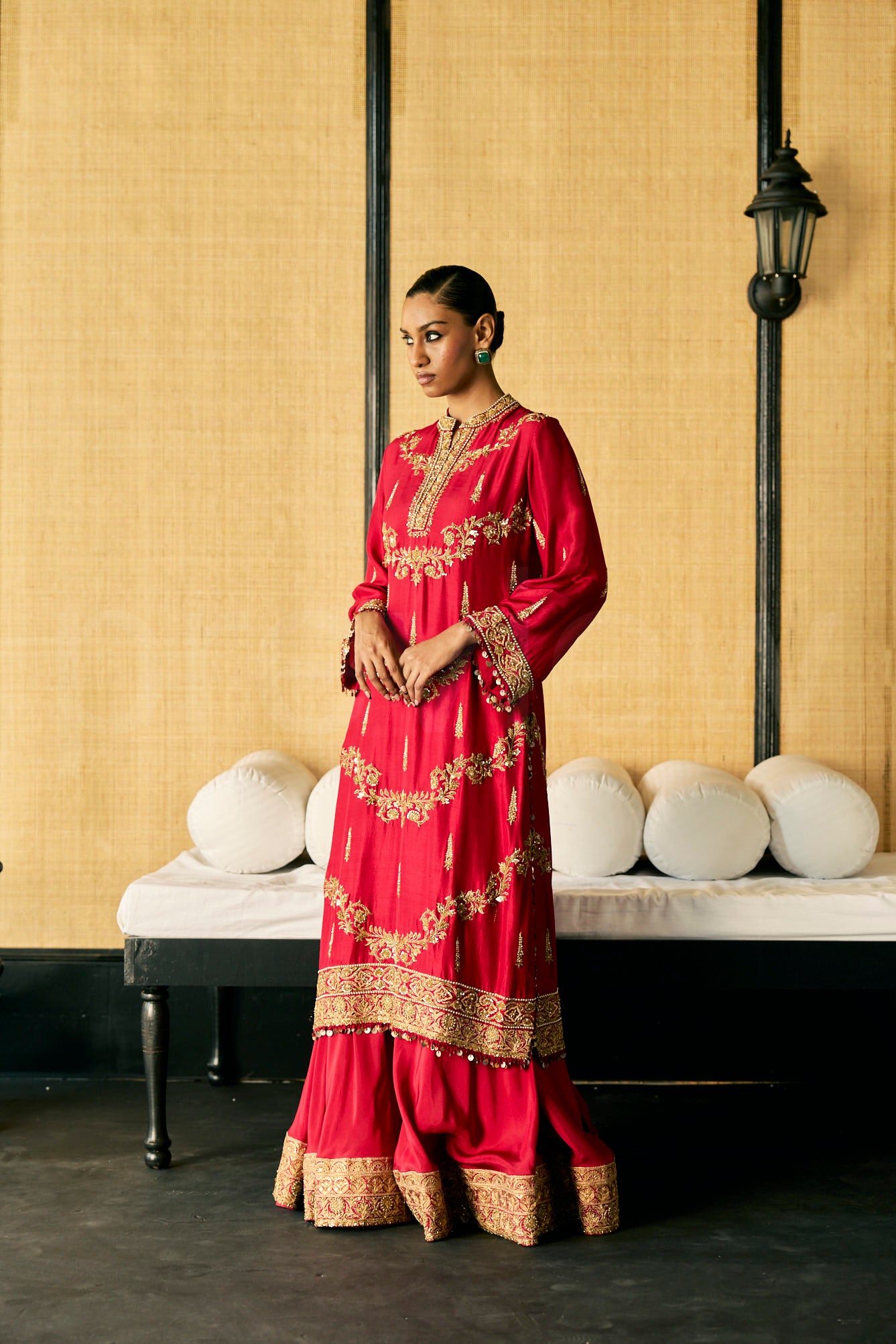 Silk Zardozi Embroidered kurta and Pallazos set with Organza dupatta