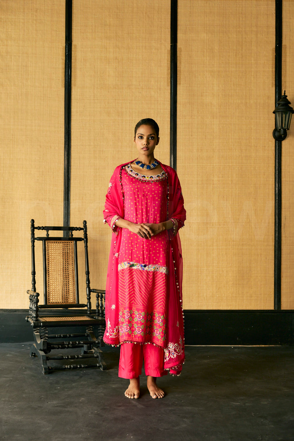 Marori & Bead embroidered kurta along with Dupatta & silk Pants.