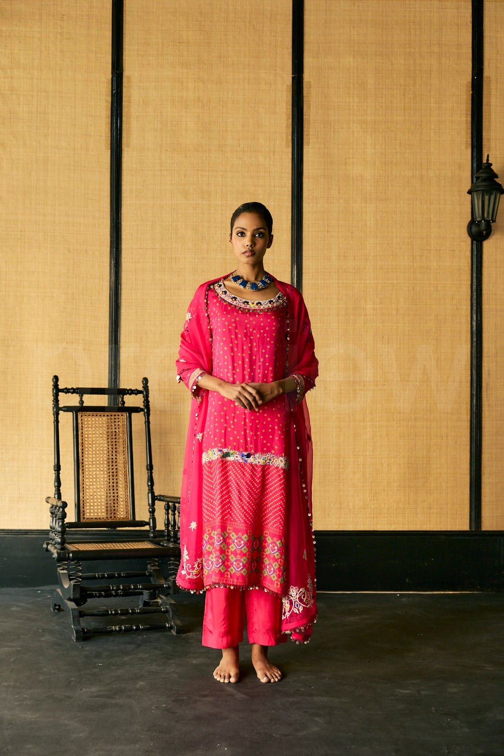Marori & Bead embroidered kurta along with Dupatta & silk Pants.