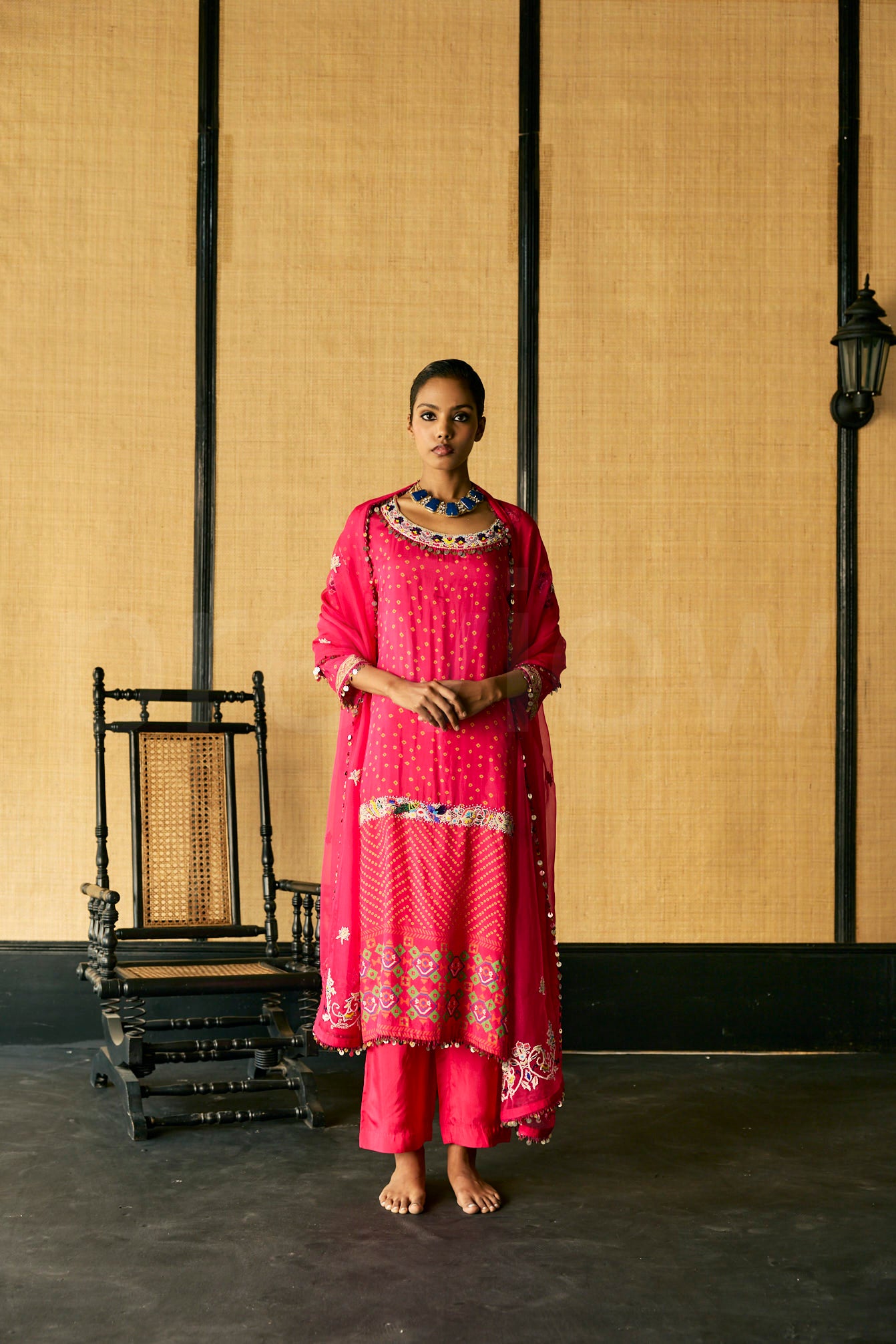 Marori & Bead embroidered kurta along with Dupatta & silk Pants.
