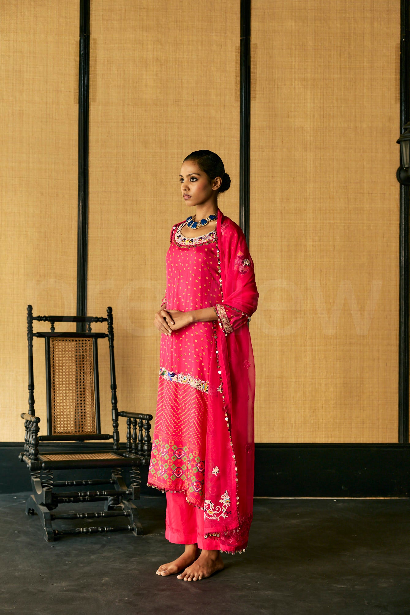 Marori & Bead embroidered kurta along with Dupatta & silk Pants.