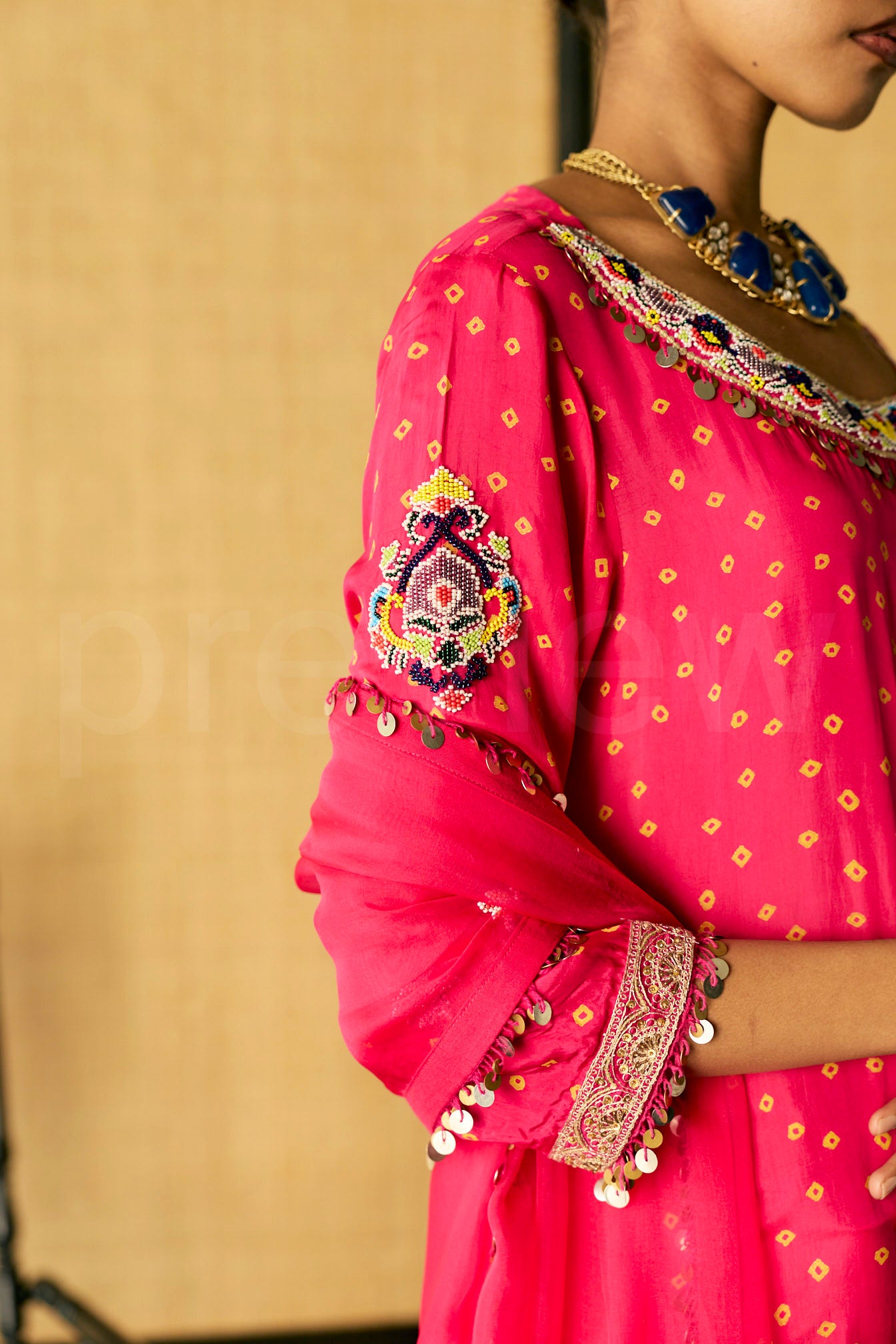 Marori & Bead embroidered kurta along with Dupatta & silk Pants.